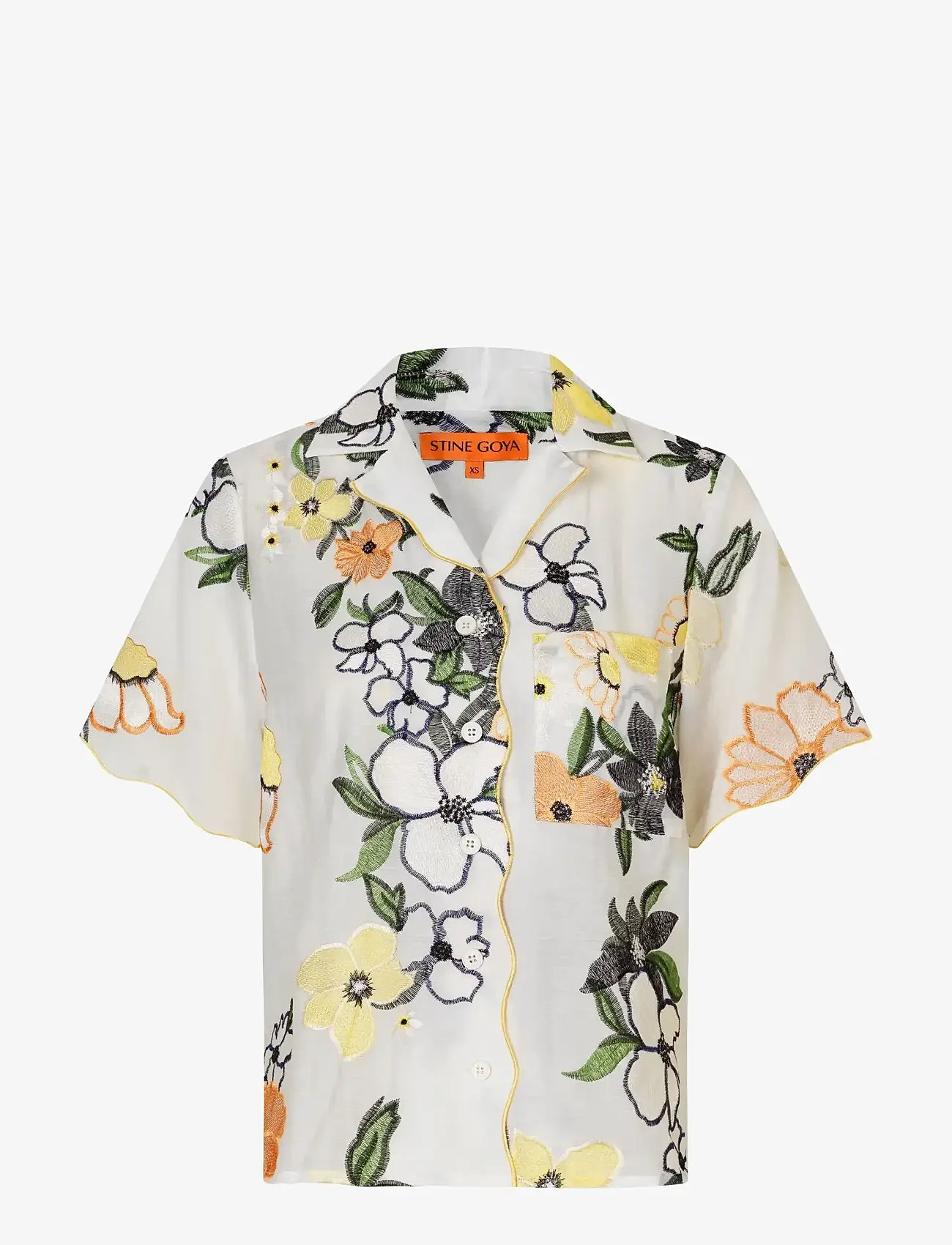 STINE GOYA - 2133 Tencel, Scalloped Short Sleeve - kurzärmlige hemden - wild flowers embroidery - 1