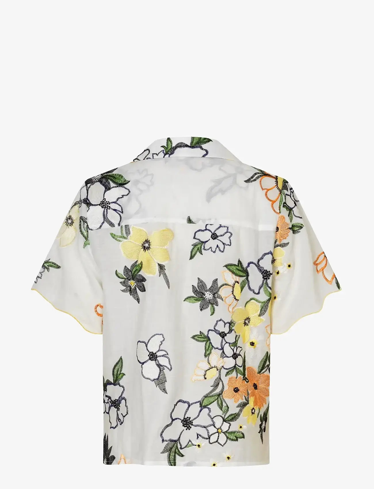 STINE GOYA - 2133 Tencel, Scalloped Short Sleeve - kurzärmlige hemden - wild flowers embroidery - 2