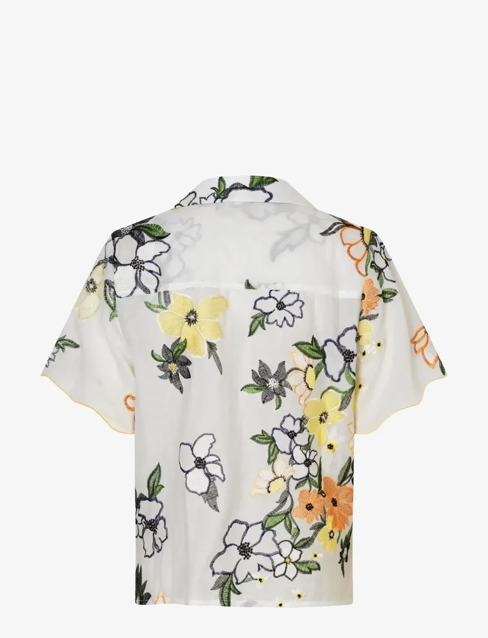 STINE GOYA - 2133 Tencel, Scalloped Short Sleeve - džinsiniai marškiniai - wild flowers embroidery - 2