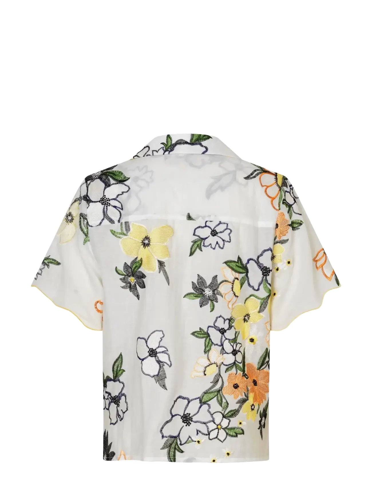 STINE GOYA - 2133 Tencel, Scalloped Short Sleeve - wild flowers embroidery - 2