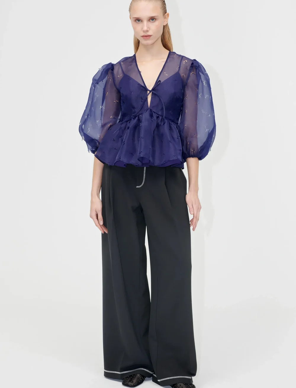 STINE GOYA - 1608 Organza, Long Sleeve Bow Top - lühikeste varrukatega pluusid - ditzy floral - 0