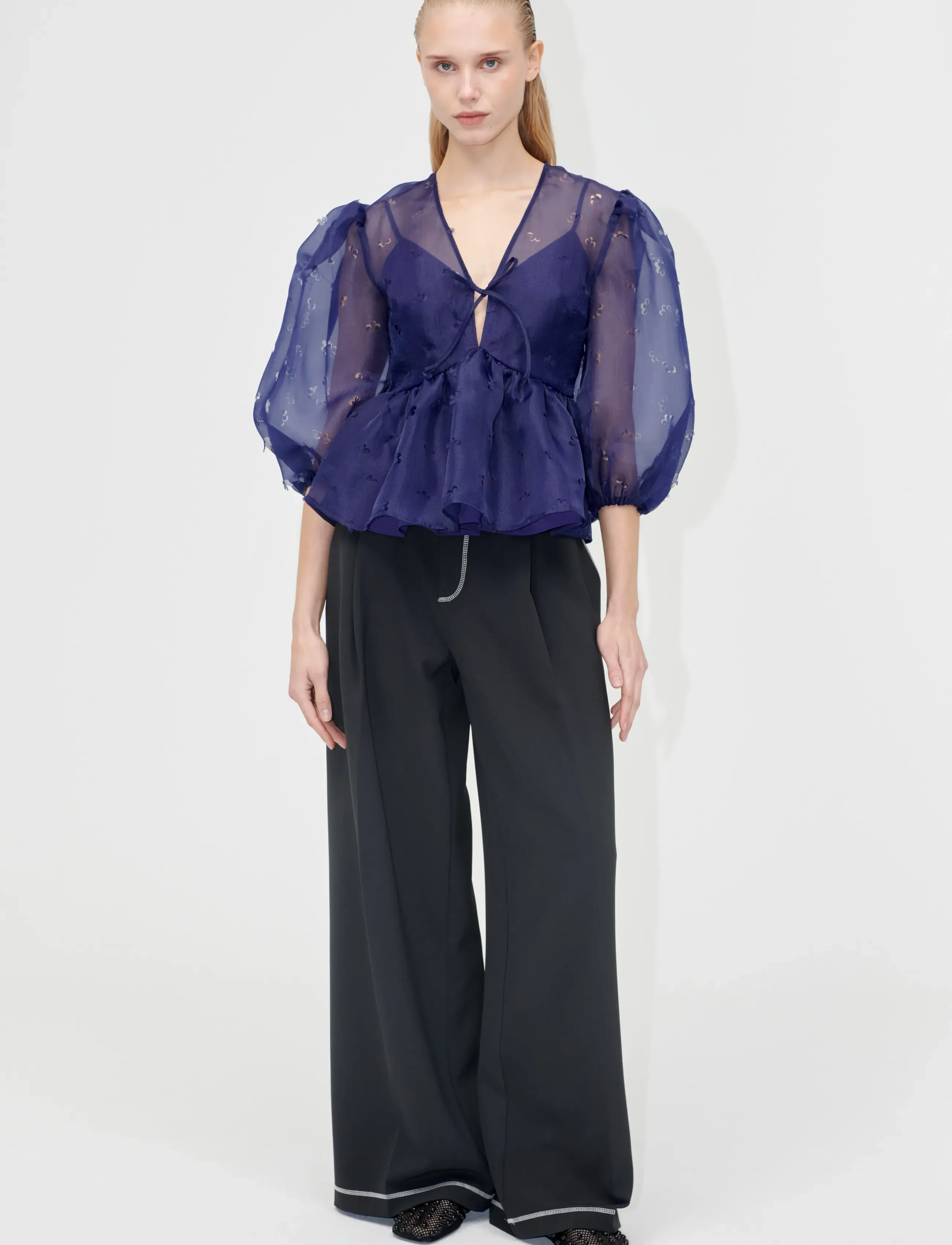 STINE GOYA 1608 Organza, Long Sleeve Bow Top - Bluser & Skjorter - DITZY FLORAL / purple
