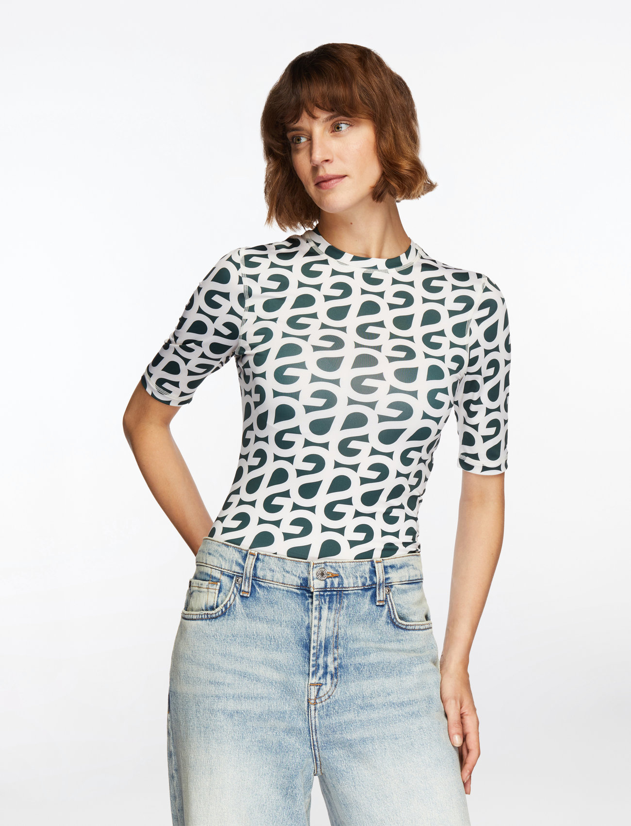 STINE GOYA - 2244 Stocking Jersey, Elastic Short - t-särgid - forest green logo - 0