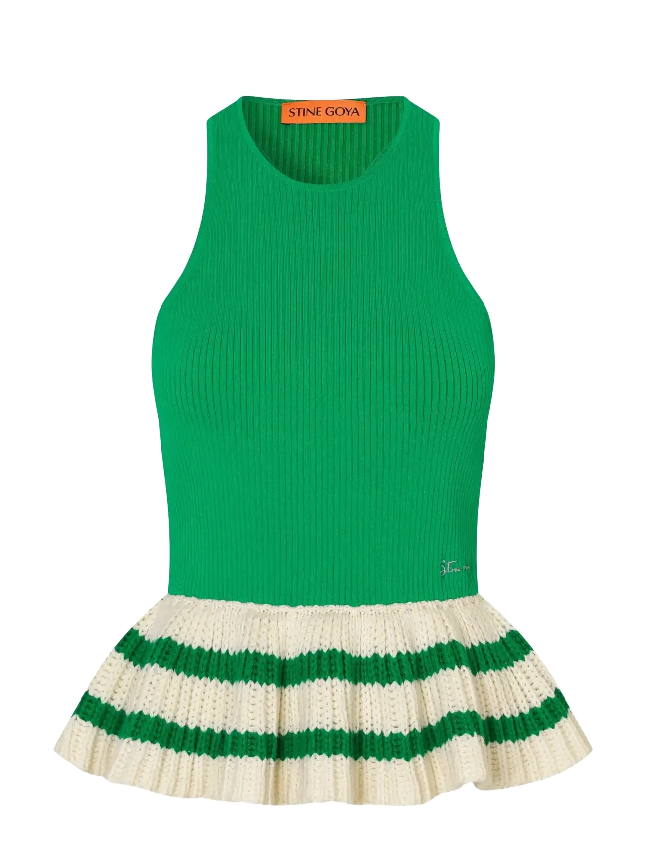 STINE GOYA 2383 Lightweight Knit, Ruffle Tank - STINE GOYA - GREEN STRIPES / green