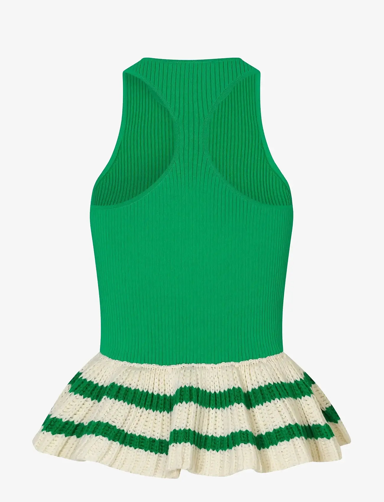 STINE GOYA - 2383 Lightweight Knit, Ruffle Tank - tanktops - green stripes - 2