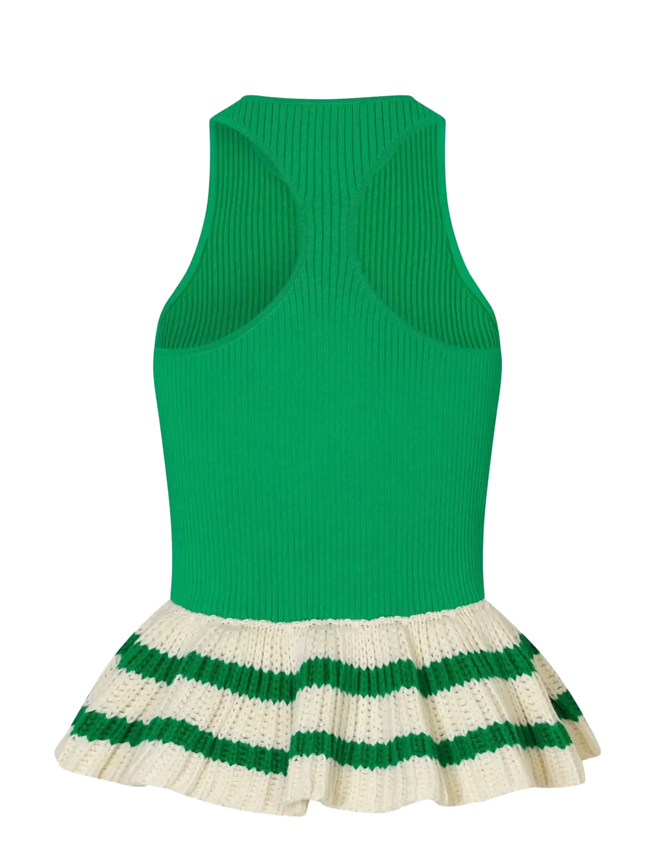 STINE GOYA - 2383 Lightweight Knit, Ruffle Tank - mouwloze tops - green stripes - 2