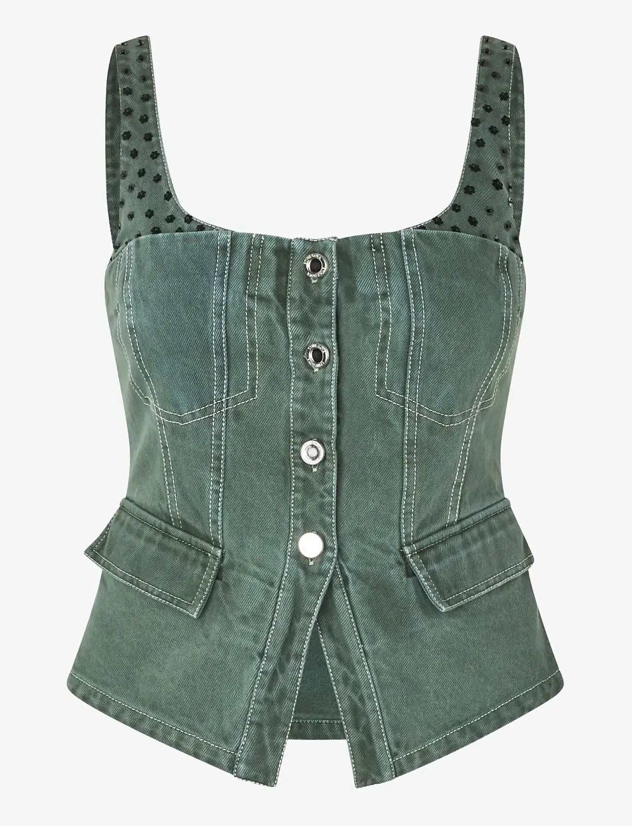 STINE GOYA - 2393 Denim, Scoopneck Pockets Vest - teksavestid - dark green - 1