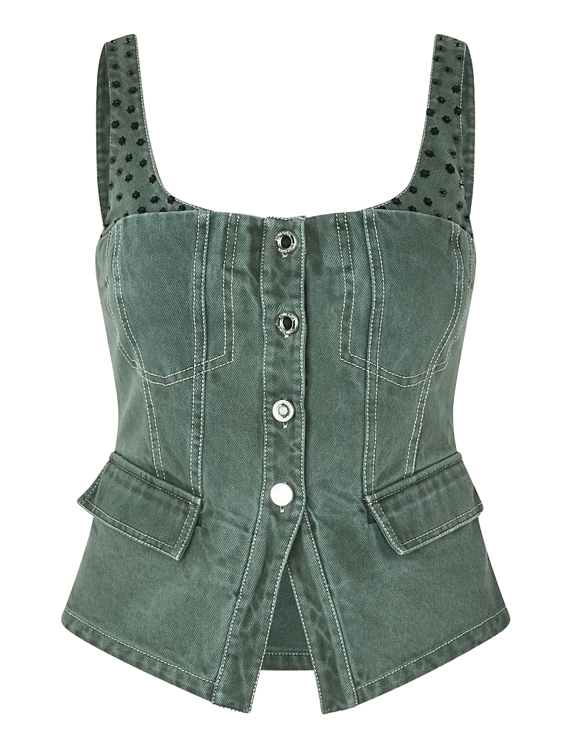 STINE GOYA - 2393 Denim, Scoopneck Pockets Vest - teksavestid - dark green - 1