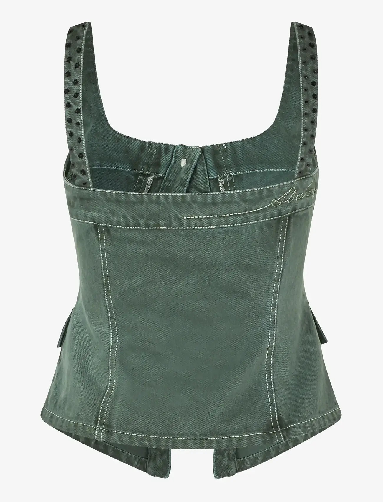 STINE GOYA - 2393 Denim, Scoopneck Pockets Vest - teksavestid - dark green - 2