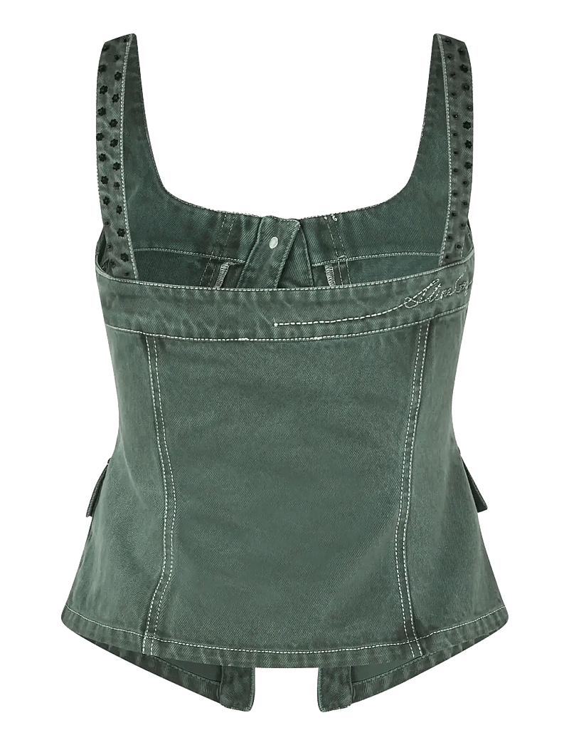 STINE GOYA - 2393 Denim, Scoopneck Pockets Vest - teksavestid - dark green - 2