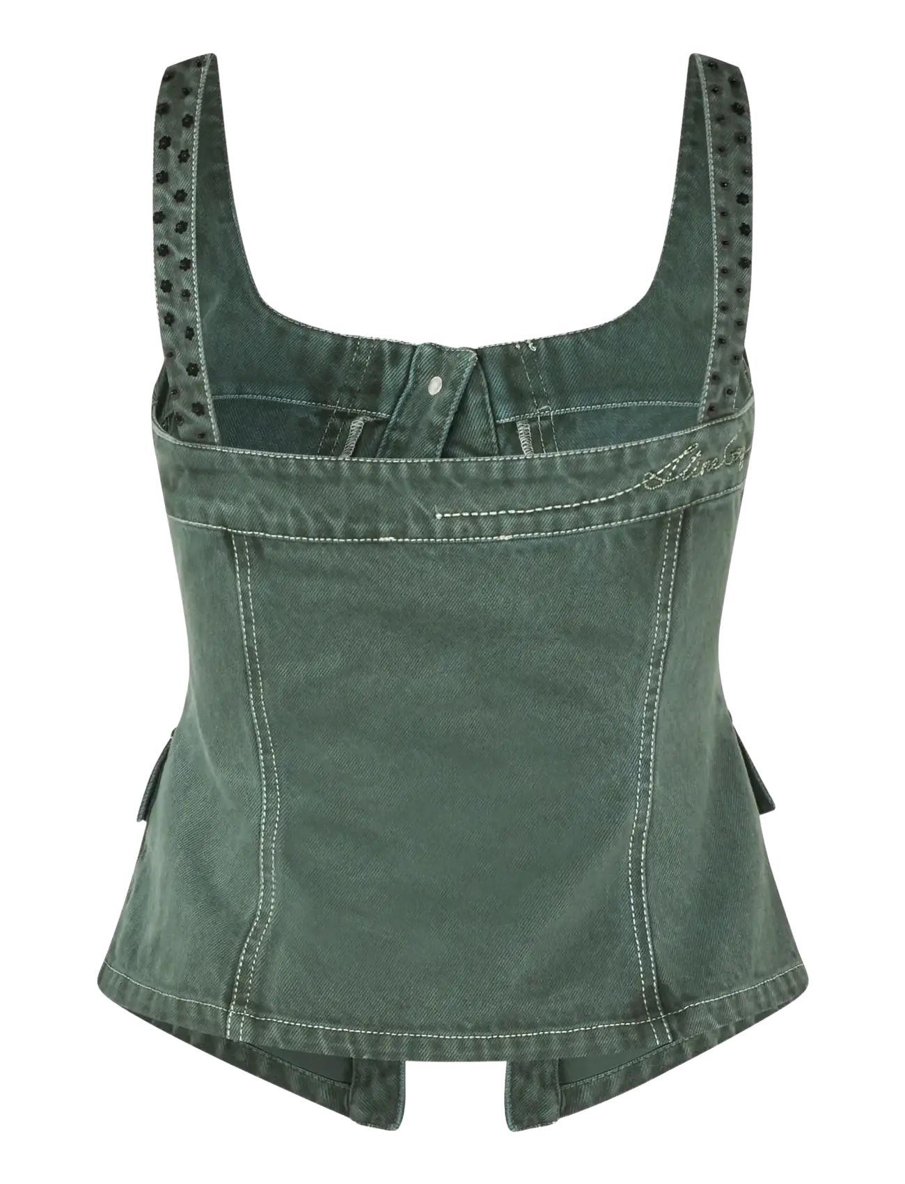STINE GOYA - 2393 Denim, Scoopneck Pockets Vest - teksavestid - dark green - 2