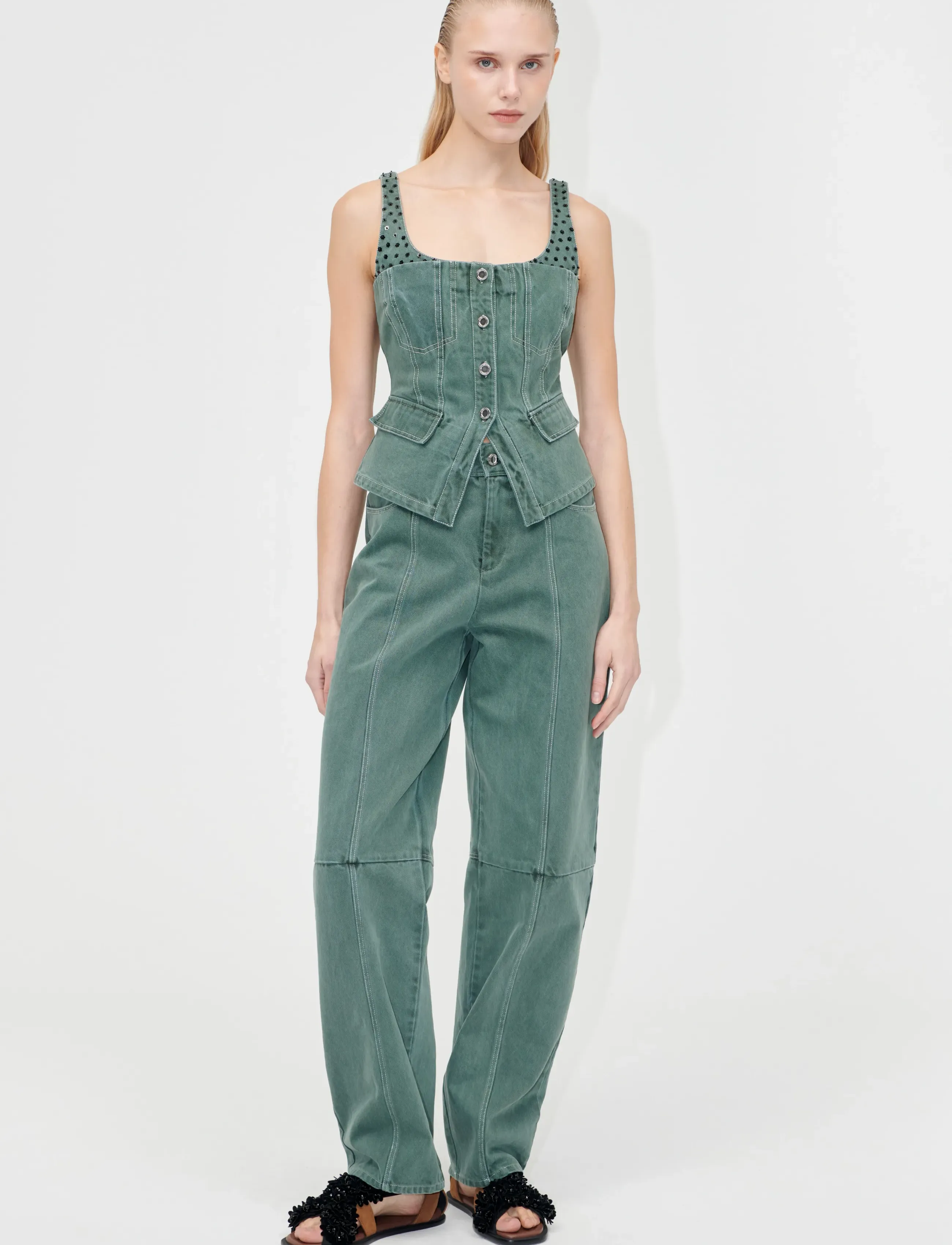 STINE GOYA 2393 Denim, Scoopneck Pockets Vest, M, Green, Veste > Denim Veste, Dame