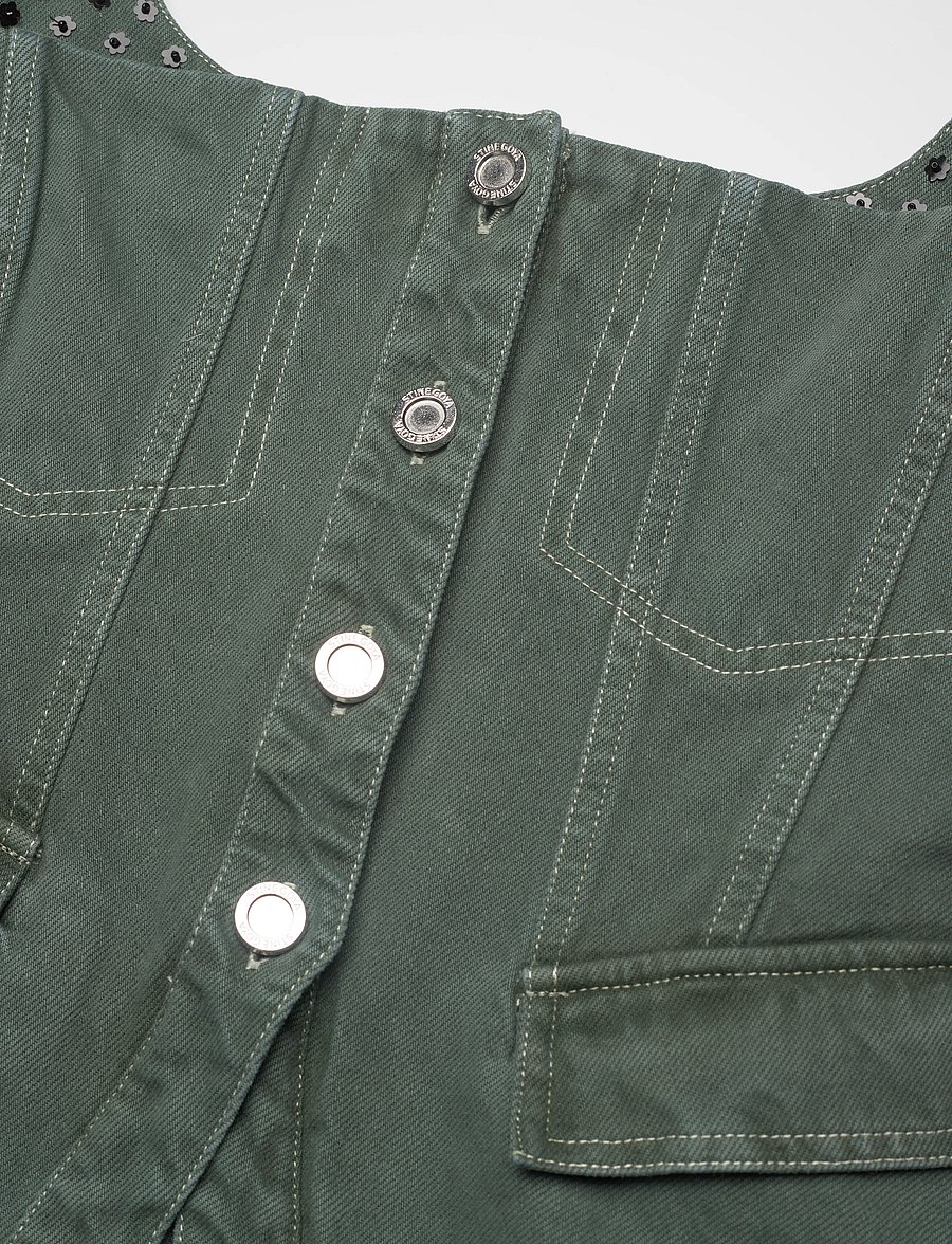 STINE GOYA - 2393 Denim, Scoopneck Pockets Vest - vestes en jean sans manches - dark green - 4