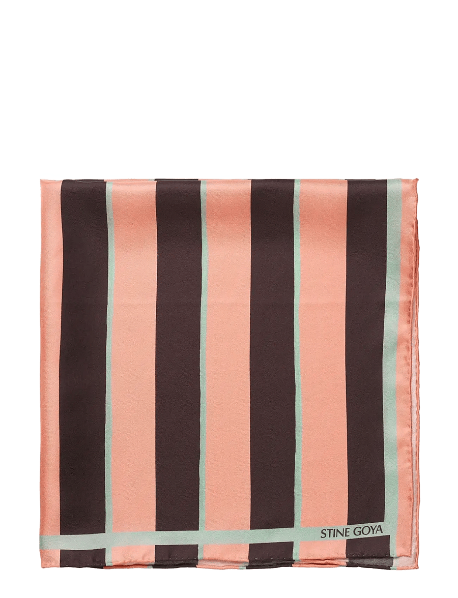 STINE GOYA - 2287 Silk Scarves, Small Scarf - tynde tørklæder - rosewood mint stripes - 1