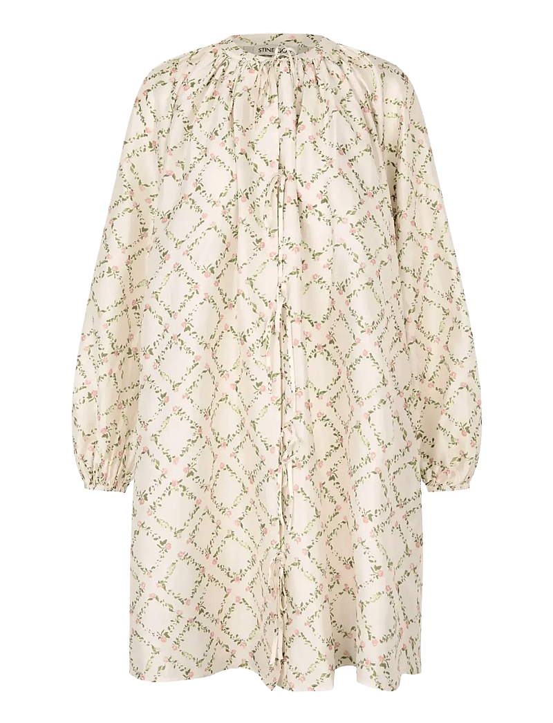 STINE GOYA - 2519 Flat Texture Viscose, Volumino - sommerkleider - sakura check pink - 1