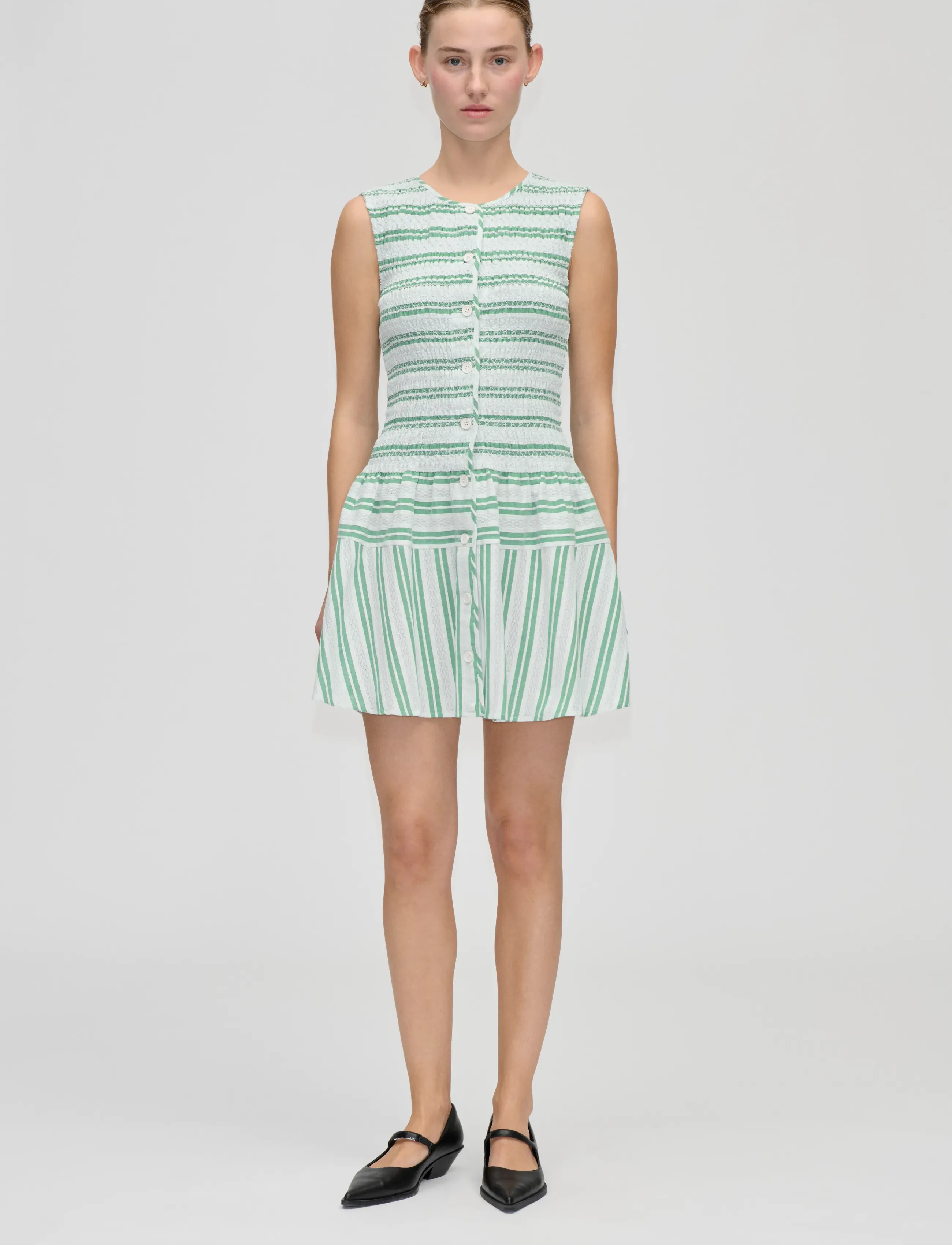 STINE GOYA 2367 Smocked Cotton, Sleeveless Smo, XL, Dresses, Grün - Short Dress, Frauen