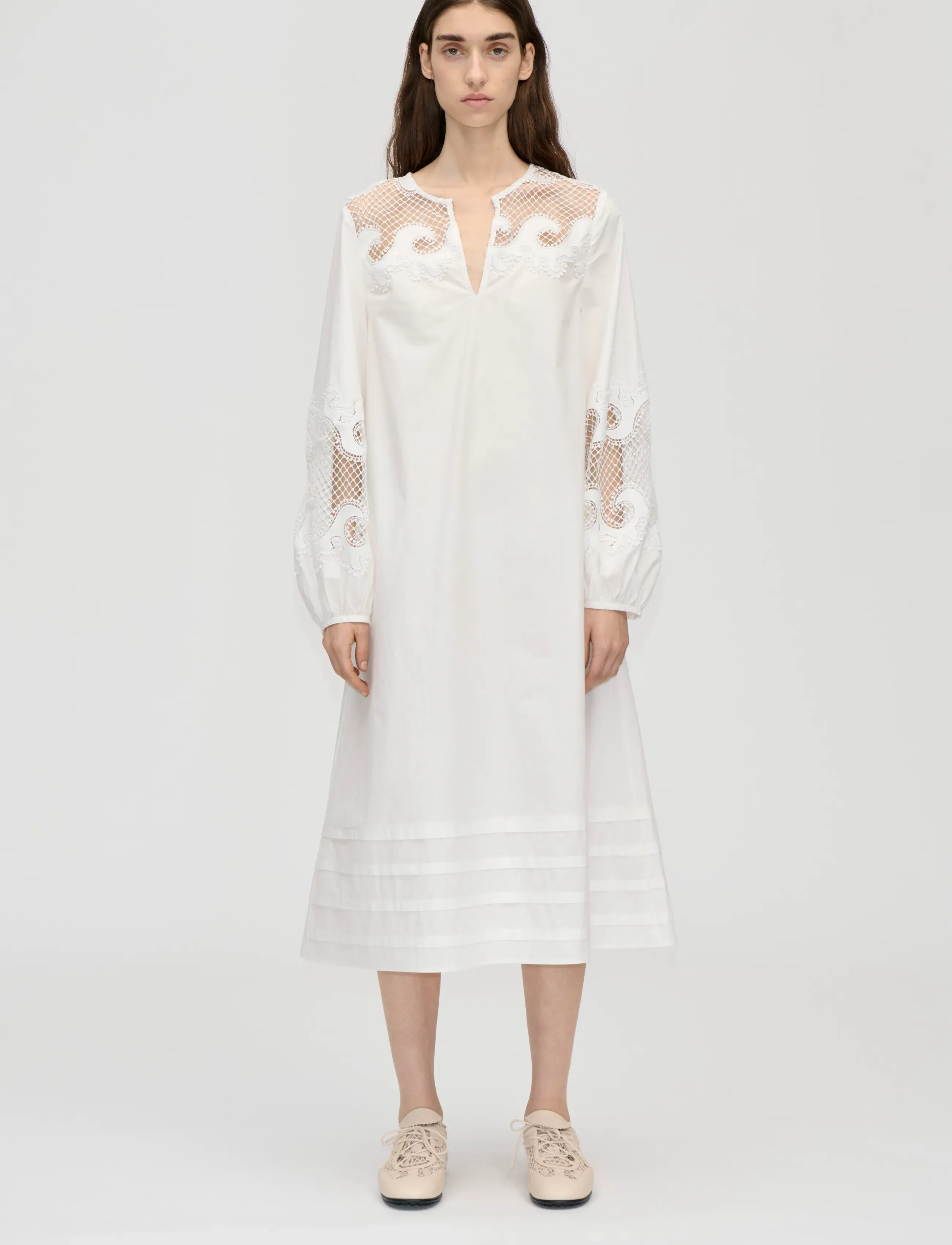 STINE GOYA 2522 Midweight Cotton Broderie, Bro, Kvinder, Broderi Tunika Kjole, Hvid, Str: S