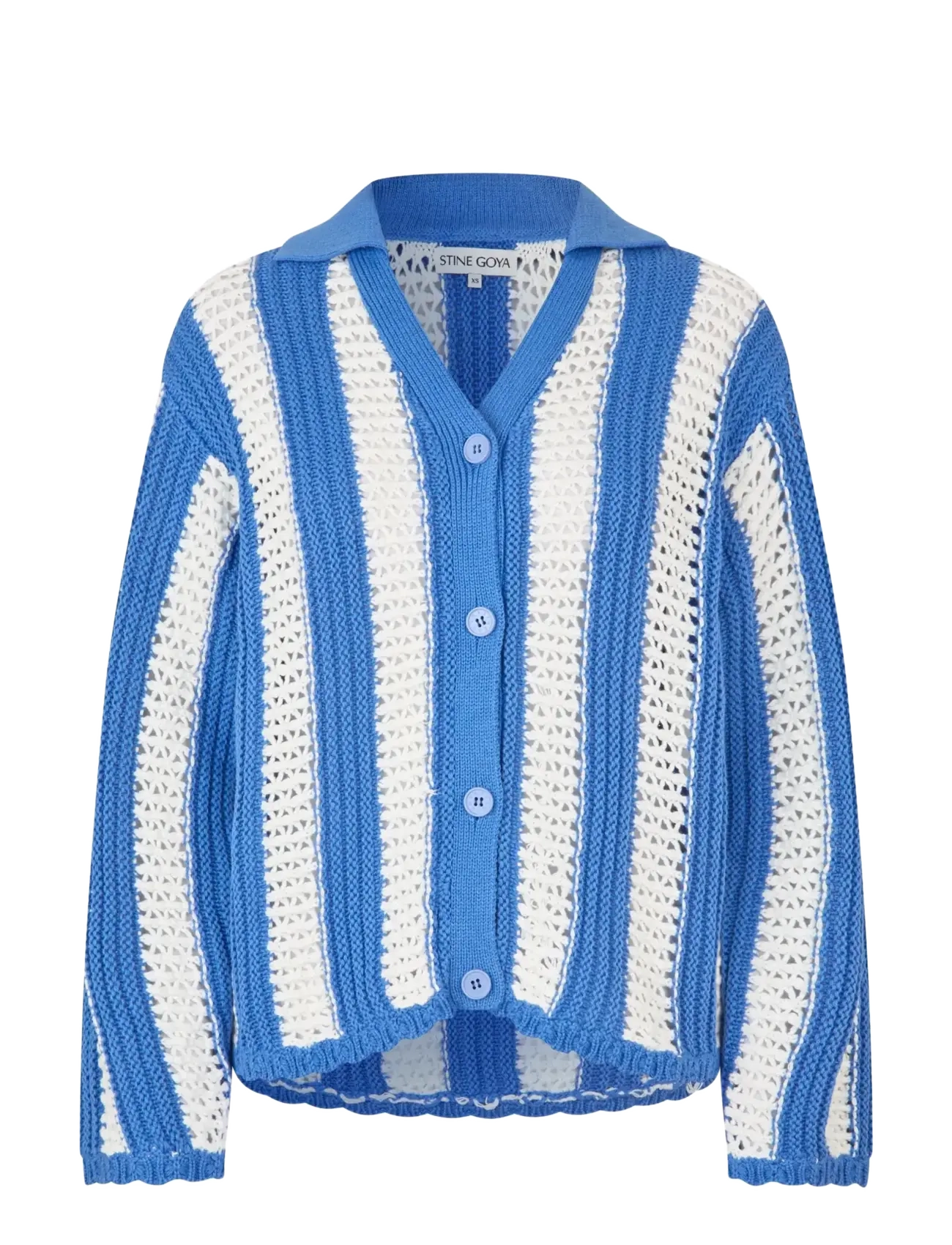 STINE GOYA 2380 Crochet Texture Knit, Knit Col - Hemmamys - BASEBALL STRIPES / blue