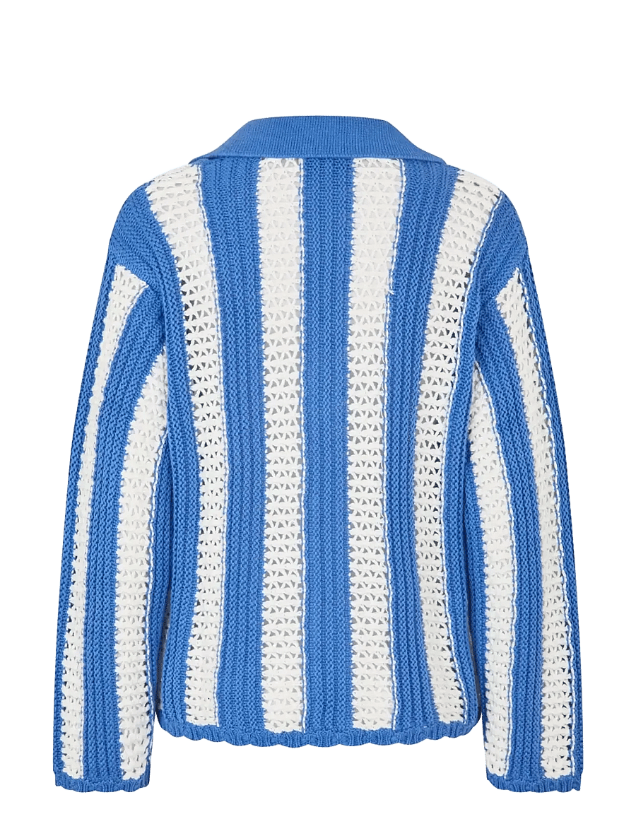 STINE GOYA - 2380 Crochet Texture Knit, Knit Col - cardigans - baseball stripes - 2
