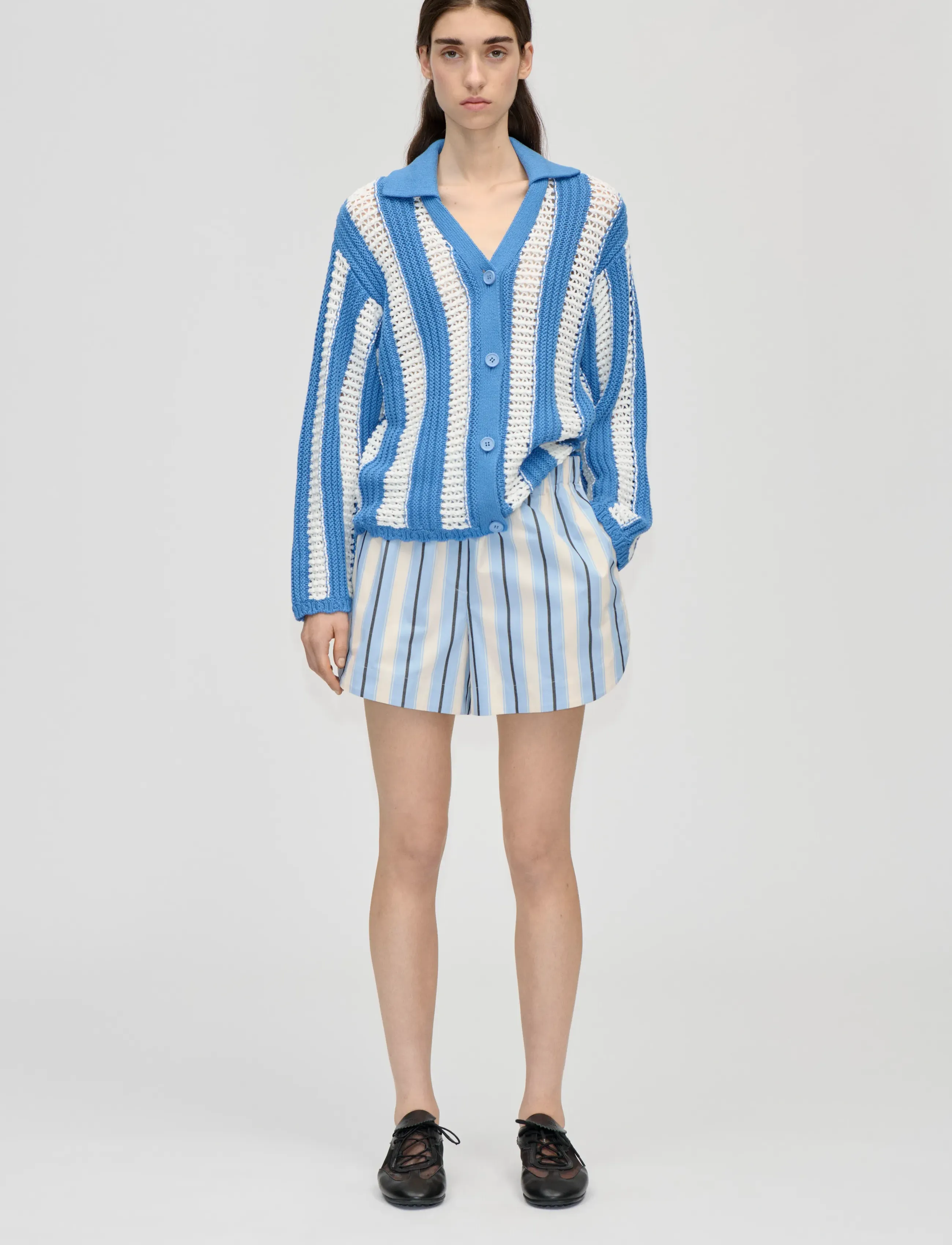 STINE GOYA 2380 Crochet Texture Knit, Knit Col - Strickmode - BASEBALL STRIPES / blue