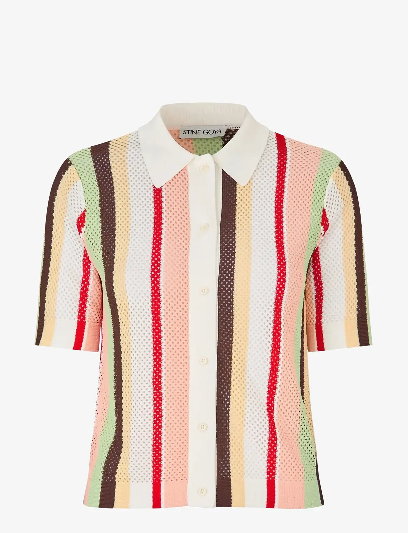STINE GOYA - 2100 Tricot Knit, Short Sleeve Croc - polo marškinėliai - baseball pinstripes - 1