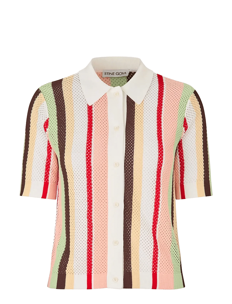 STINE GOYA - 2100 Tricot Knit, Short Sleeve Croc - poloskjorter - baseball pinstripes - 1