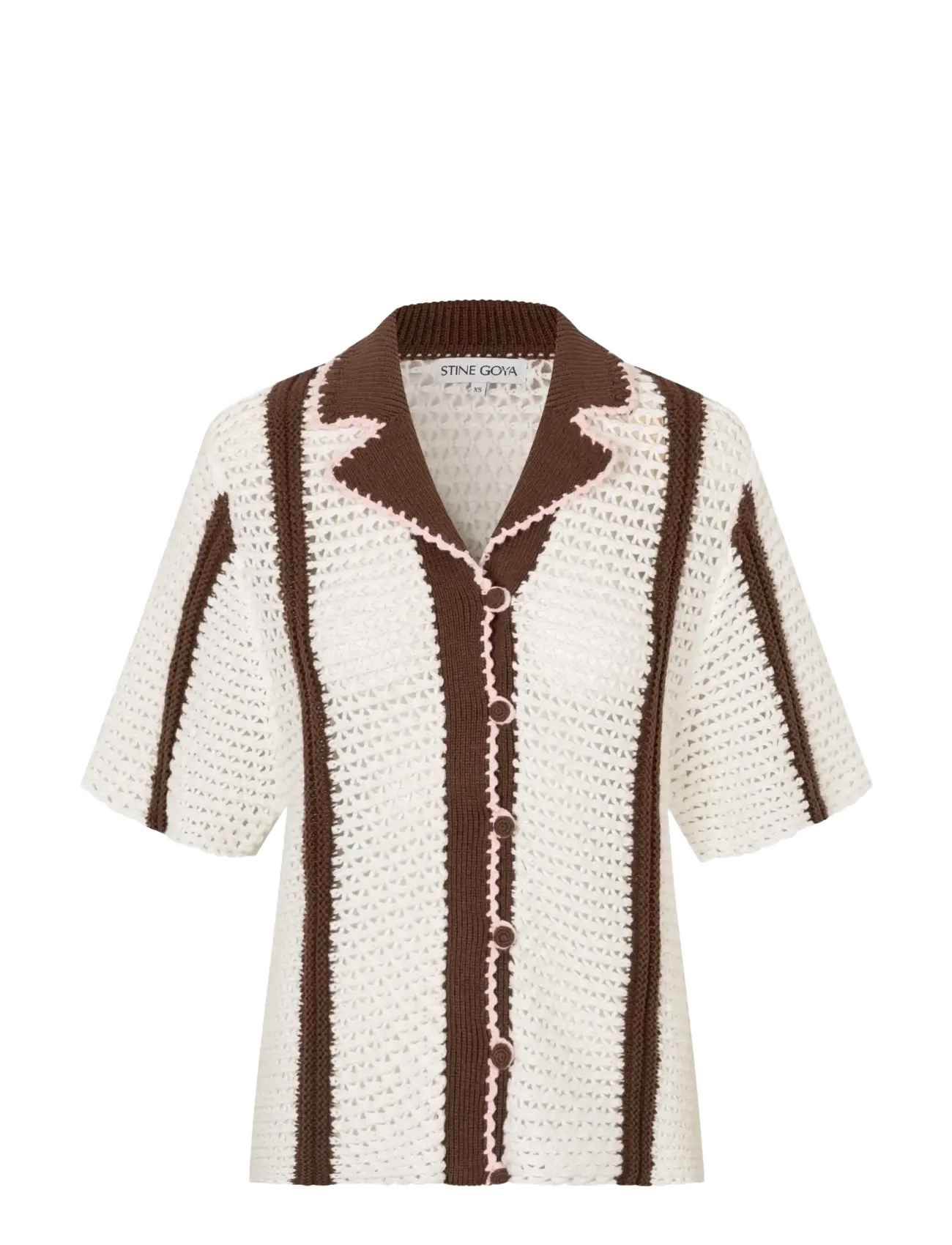 STINE GOYA - 2380 Crochet Texture Knit, Short Sl - polo's - baseball stripes - 1