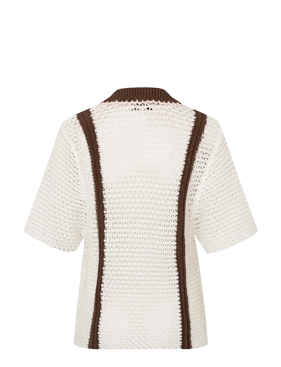 STINE GOYA - 2380 Crochet Texture Knit, Short Sl - polo's - baseball stripes - 2