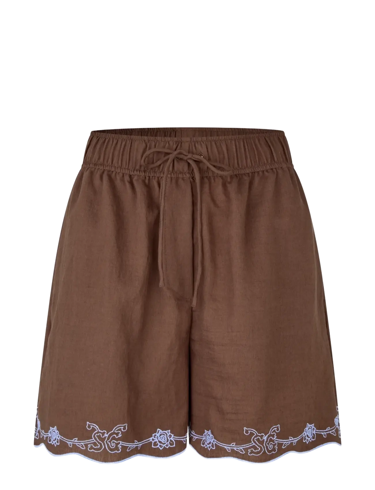 STINE GOYA 2133 Tencel, Elasticated Shorts - Shorts - ROSES EMBROIDERY / brown