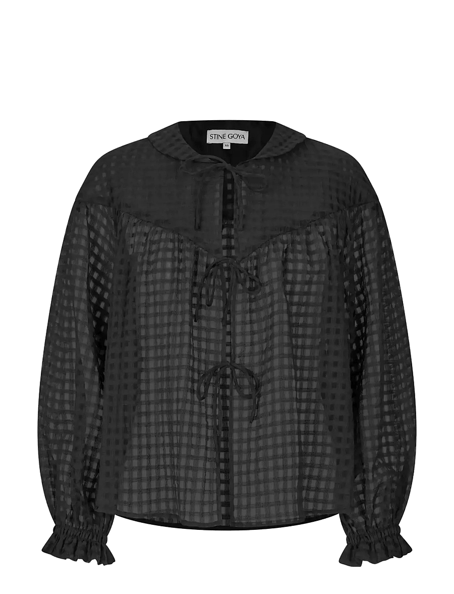 STINE GOYA - 2069 Organza, Flowy Long Sleeve Top - langärmelige blusen - checkered organza - 1