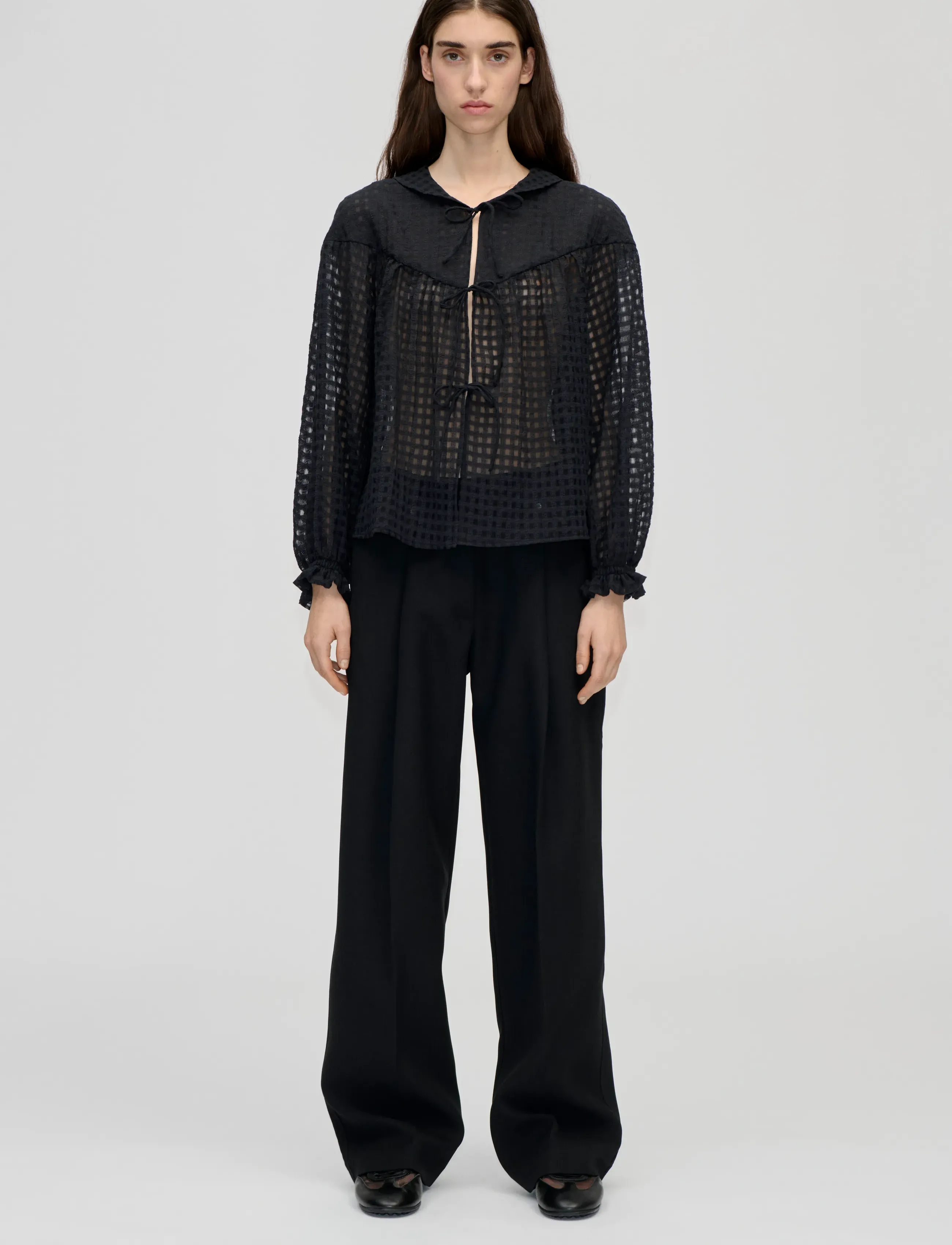 STINE GOYA 2069 Organza, Flowy Long Sleeve Top, XL, Blouses, Schwarz - Long-sleeved, Frauen
