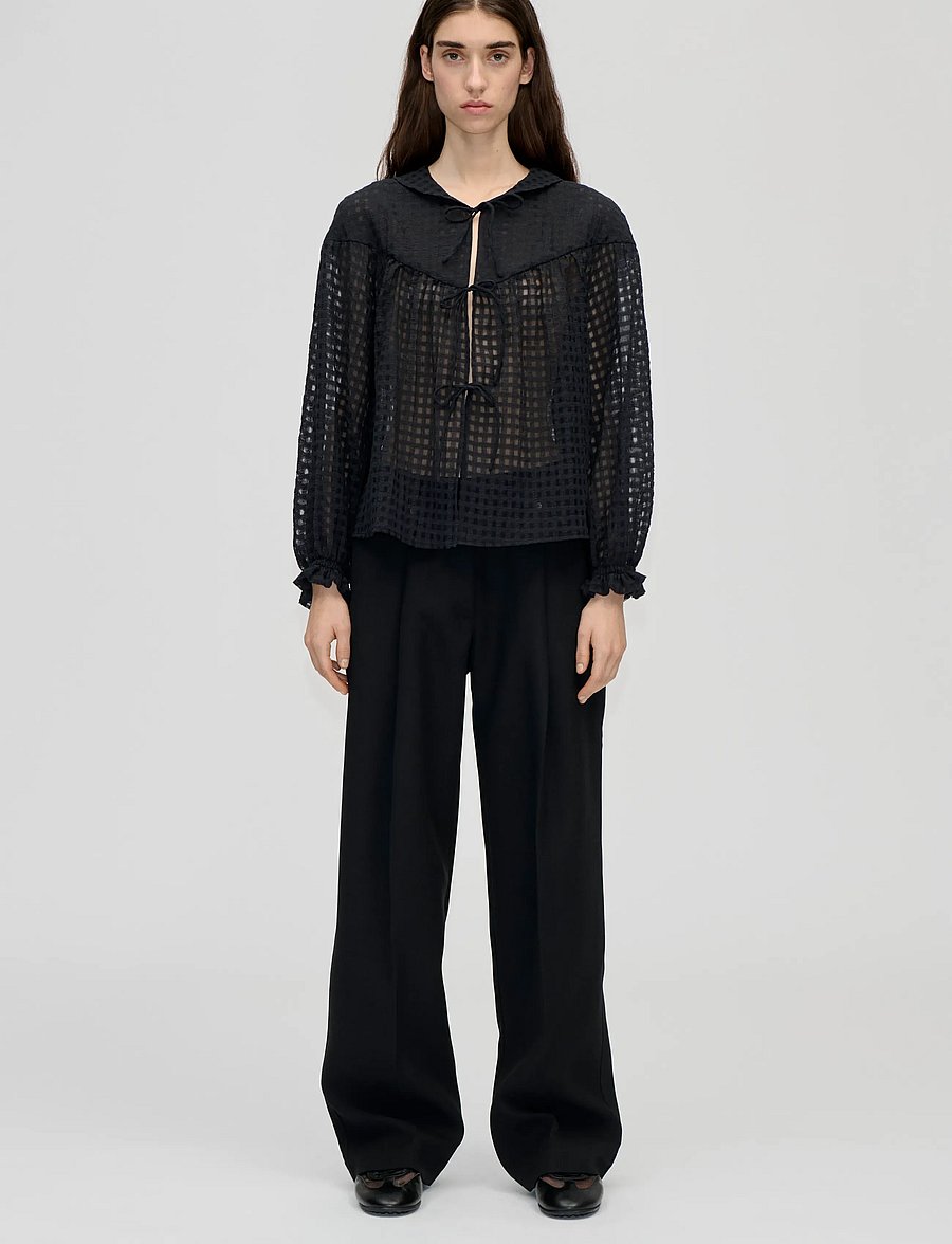 STINE GOYA - 2069 Organza, Flowy Long Sleeve Top - langärmelige blusen - checkered organza - 0