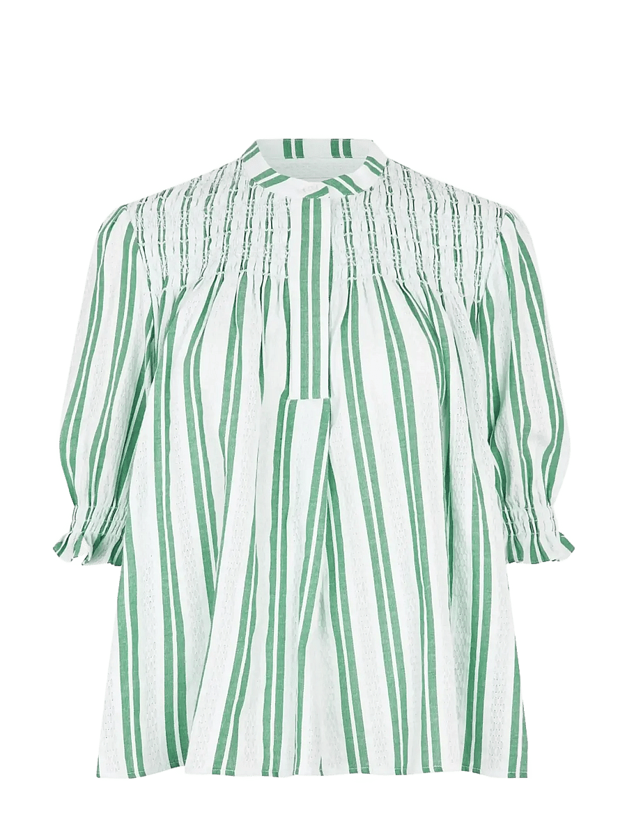 STINE GOYA - 2367 Smocked Cotton, Smocked Gather - short-sleeved blouses - smocked stripes - 1