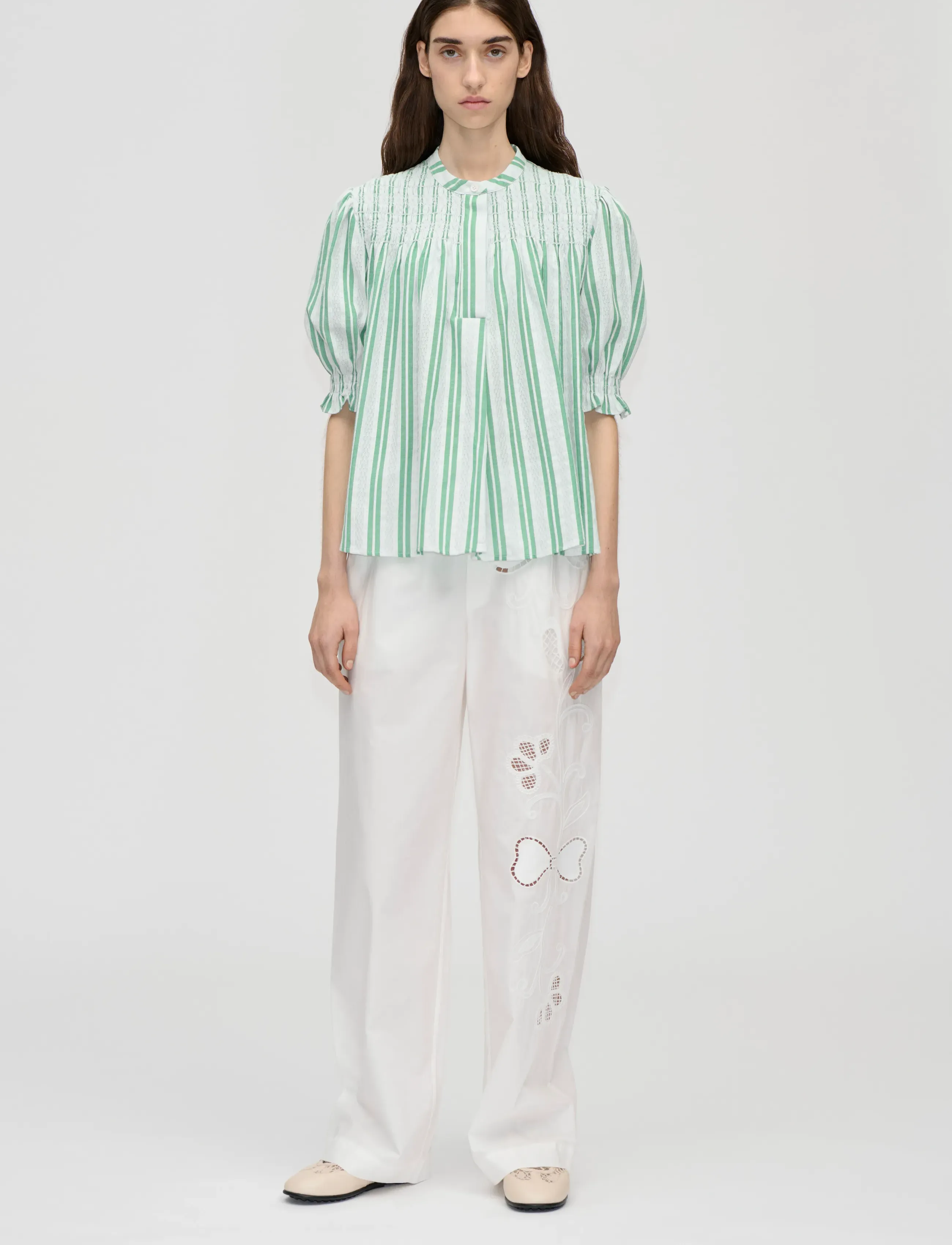 STINE GOYA 2367 Smocked Cotton, Smocked Gather - Bluser & Skjorter - SMOCKED STRIPES / green