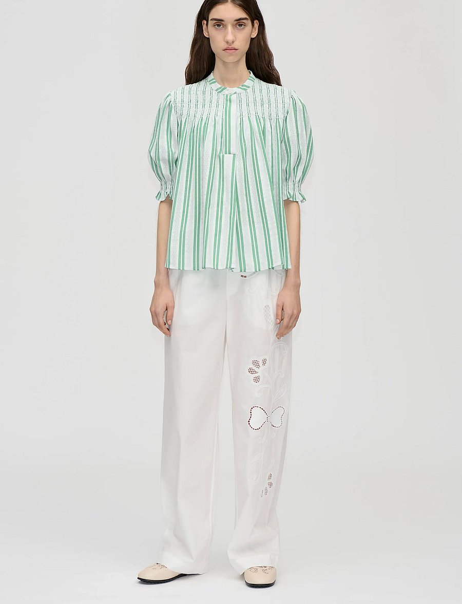 STINE GOYA - 2367 Smocked Cotton, Smocked Gather - short-sleeved blouses - smocked stripes - 0