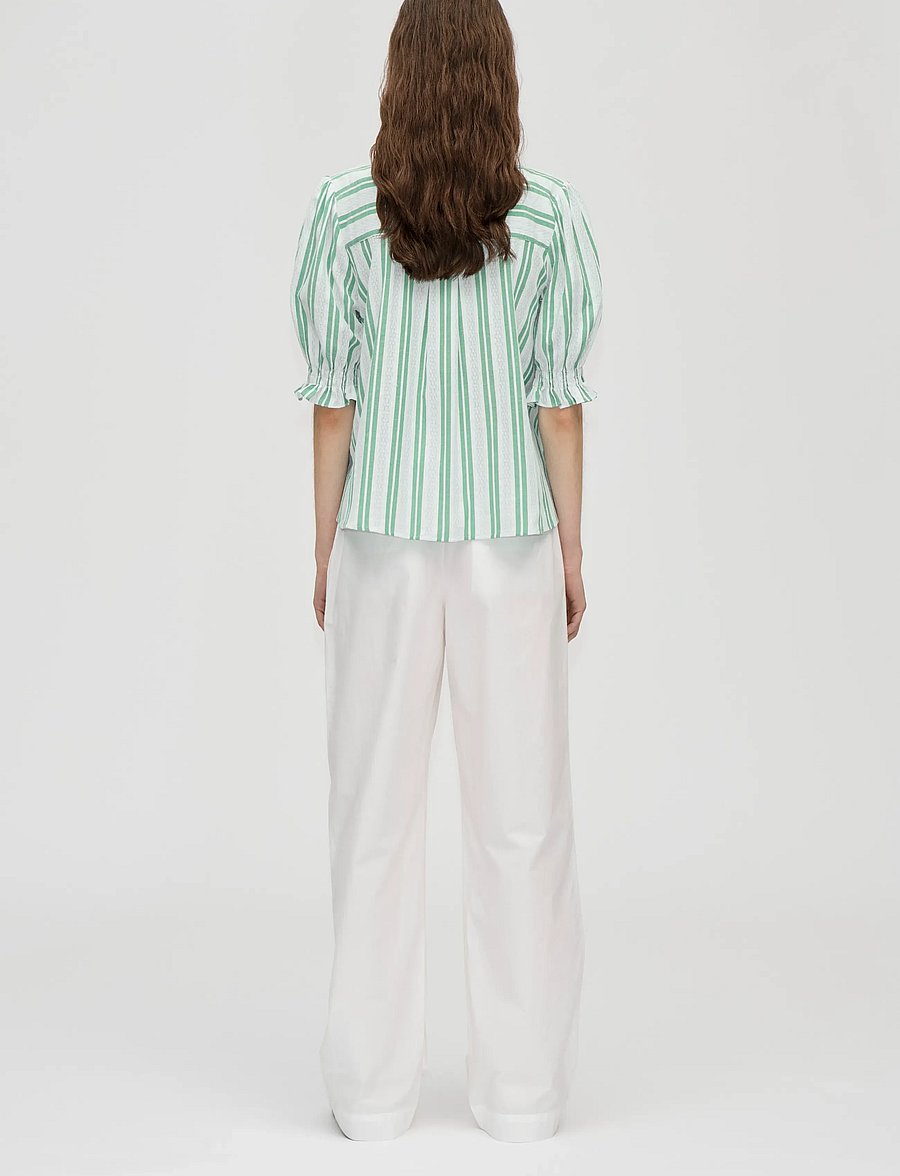 STINE GOYA - 2367 Smocked Cotton, Smocked Gather - short-sleeved blouses - smocked stripes - 3