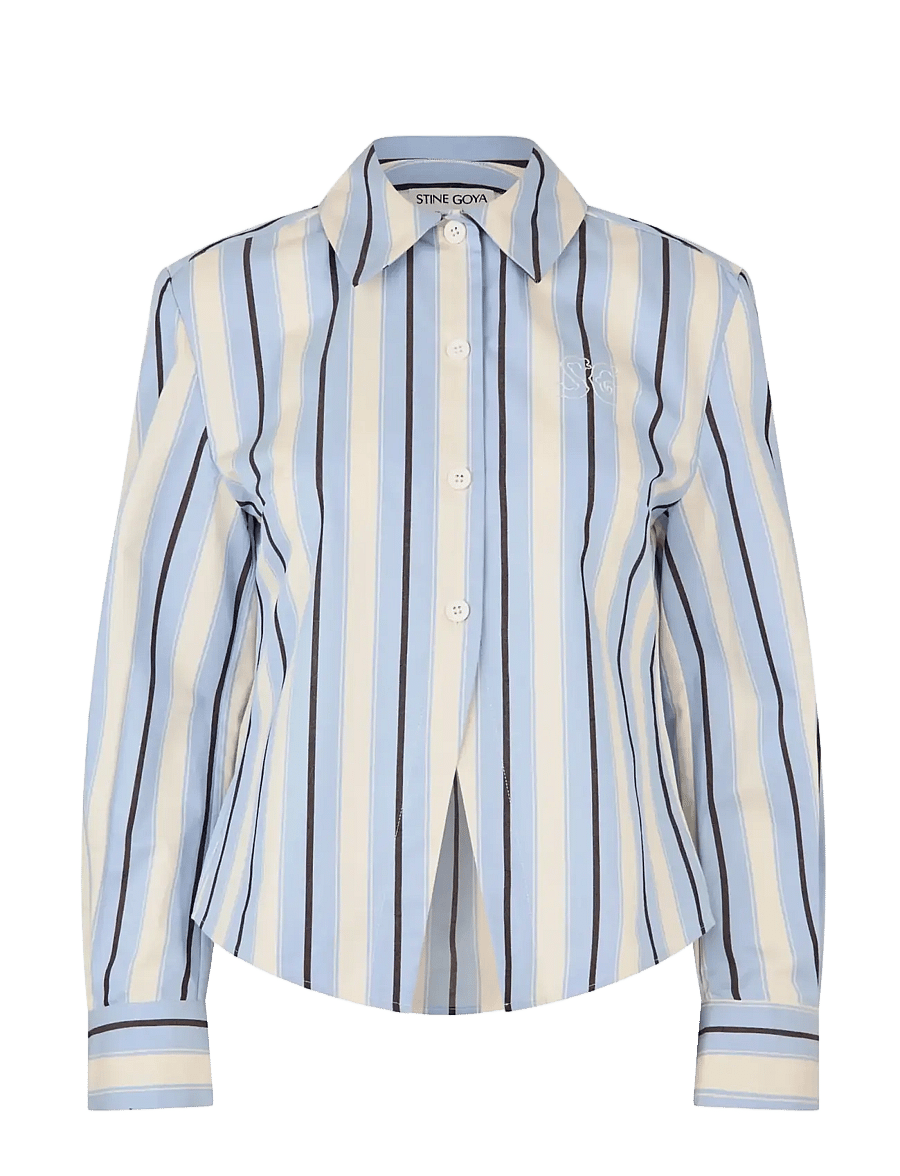 STINE GOYA - 2529 Heavy Stripe Cotton, Sharp Hem - langärmlige hemden - lightwave stripes - 1
