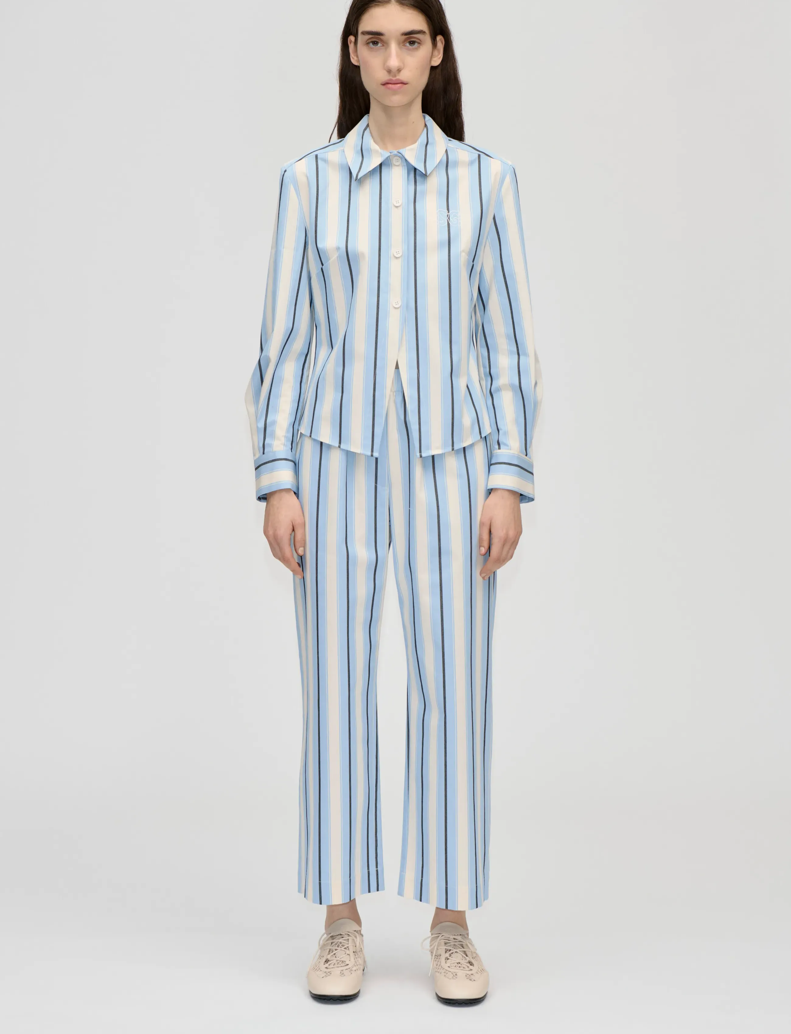 STINE GOYA 2529 Heavy Stripe Cotton, Sharp Hem, XS, Blue, Skjorter > Langærmede, Dame