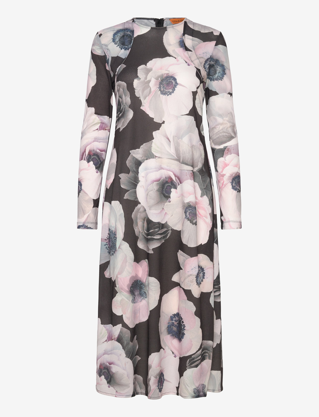 STINE GOYA - Crewneck Long Sleeve Midi Dress, 22 - festkjoler - nostalgic anemone - 1