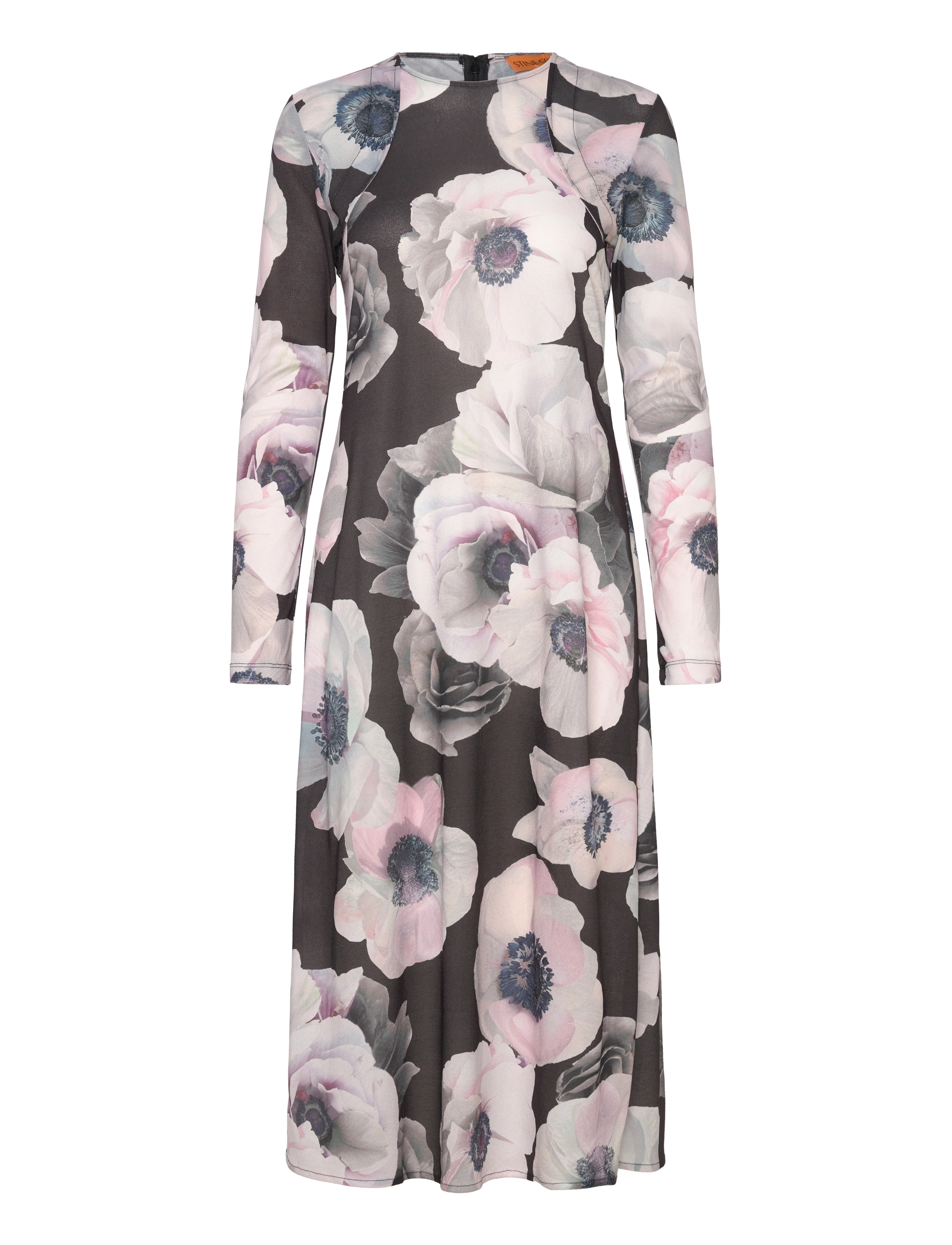 STINE GOYA Crewneck Long Sleeve Midi Dress, 22 - Kjoler - NOSTALGIC ANEMONE / multi