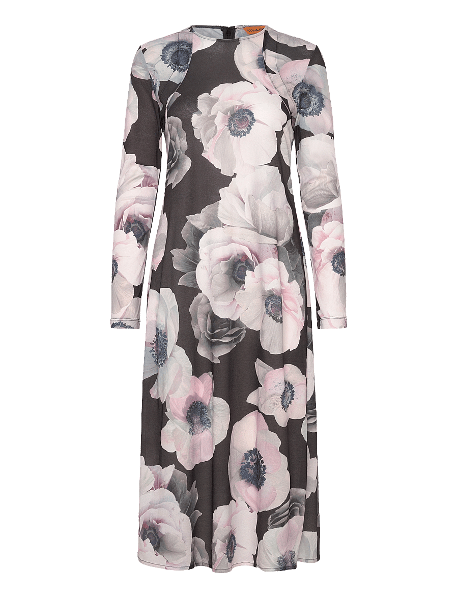 STINE GOYA - Crewneck Long Sleeve Midi Dress, 22 - robes de fête - nostalgic anemone - 1