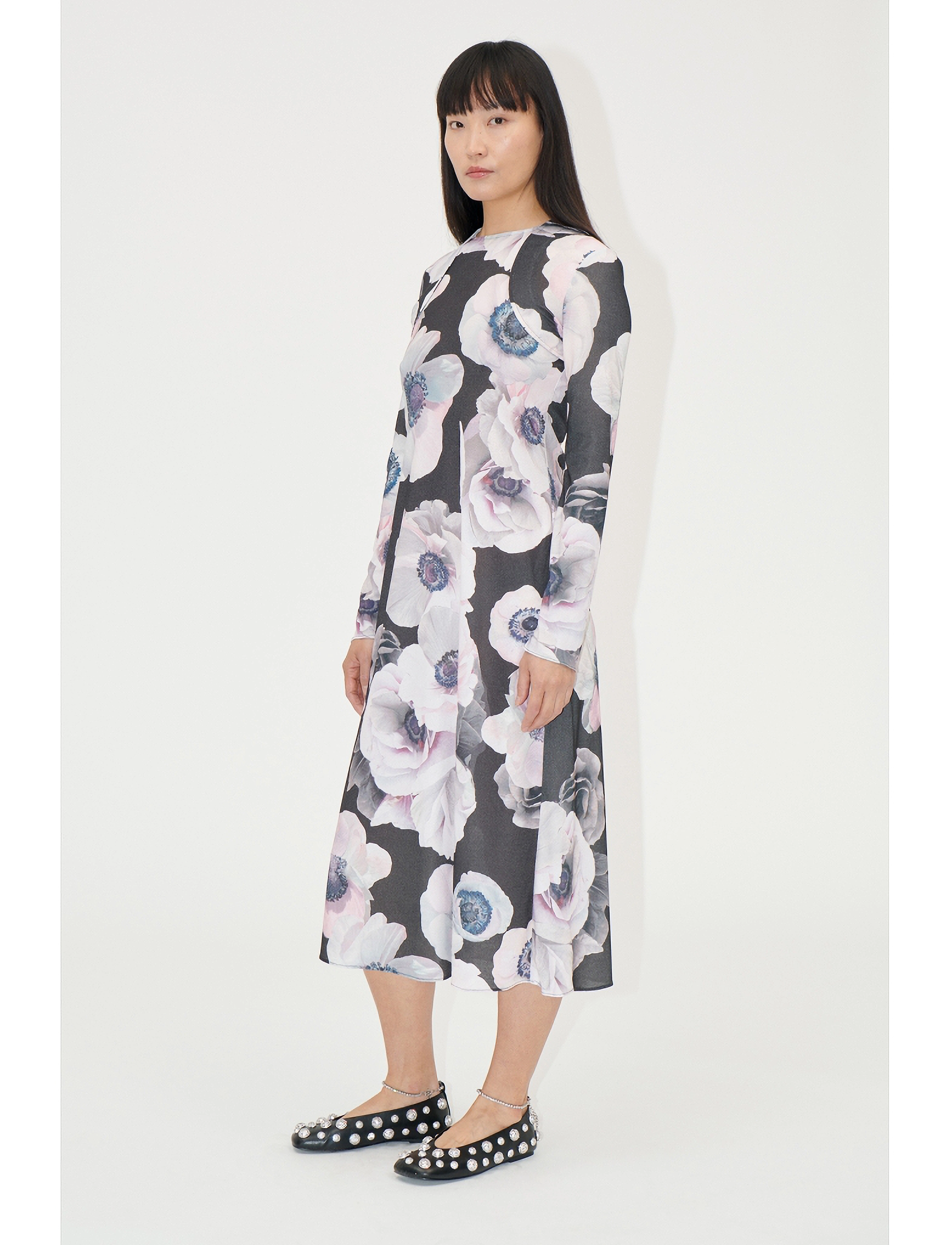 STINE GOYA Crewneck Long Sleeve Midi Dress, 22, XS, Multi/patterned, Designere > Knælange Og Midi, Dame