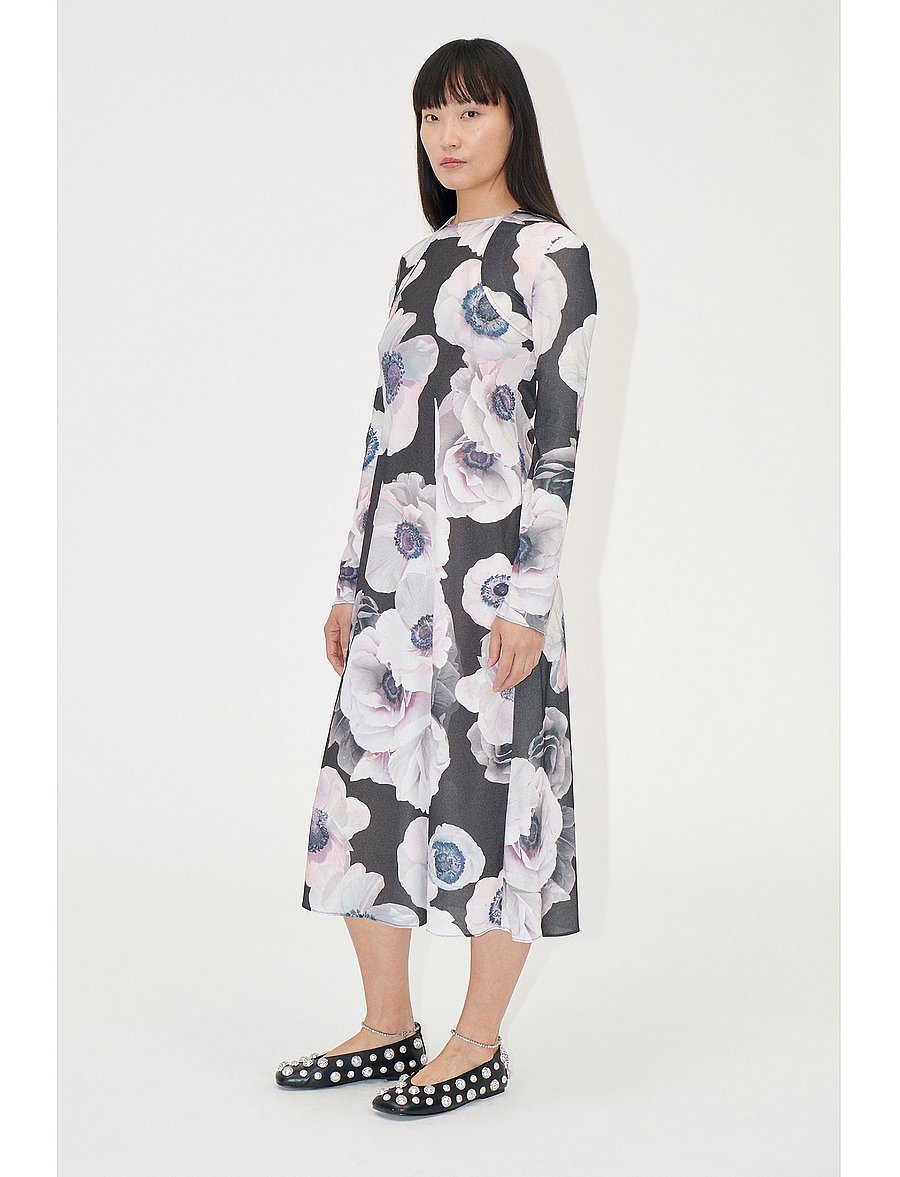 STINE GOYA - Crewneck Long Sleeve Midi Dress, 22 - robes de fête - nostalgic anemone - 0
