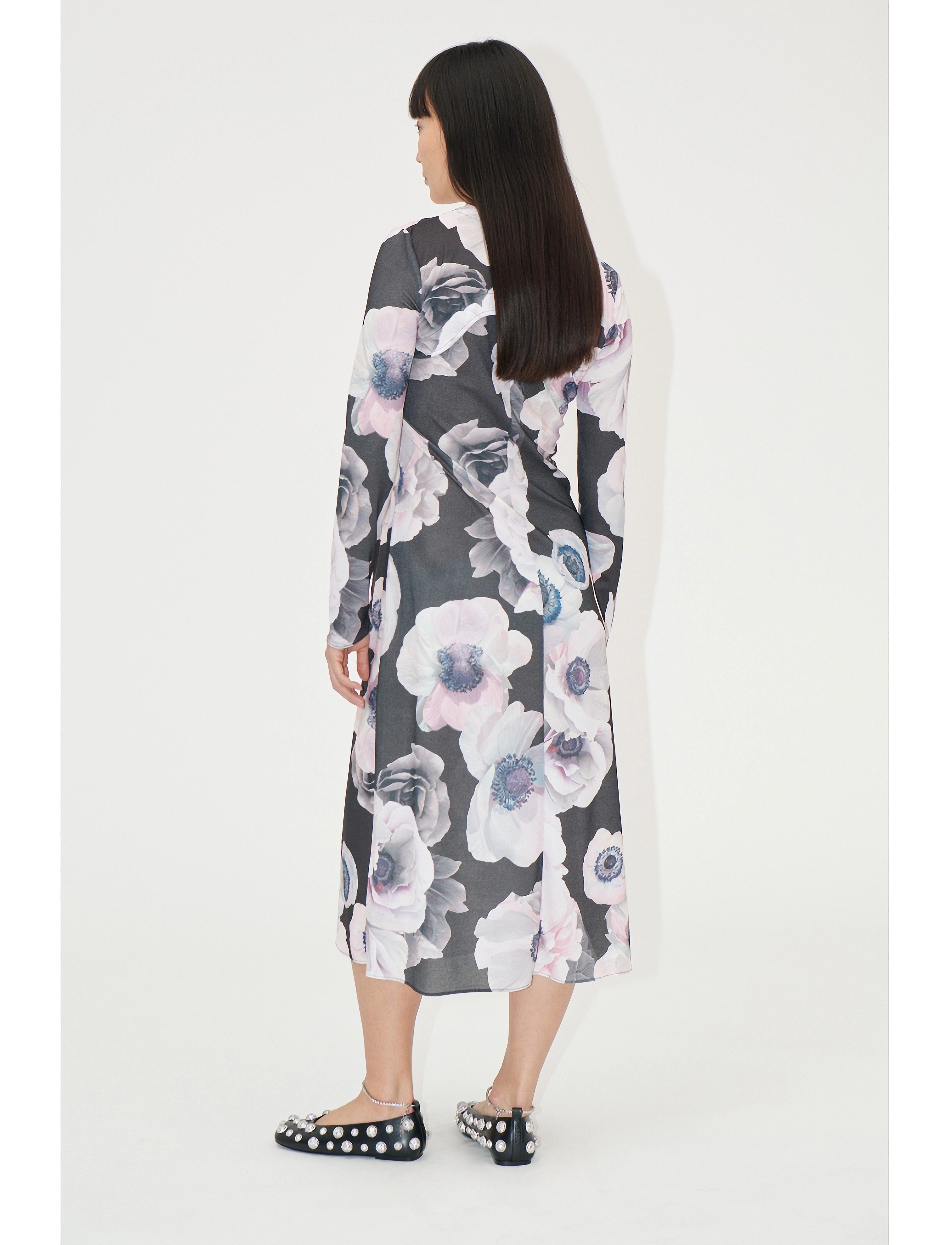 STINE GOYA - Crewneck Long Sleeve Midi Dress, 22 - robes de fête - nostalgic anemone - 3
