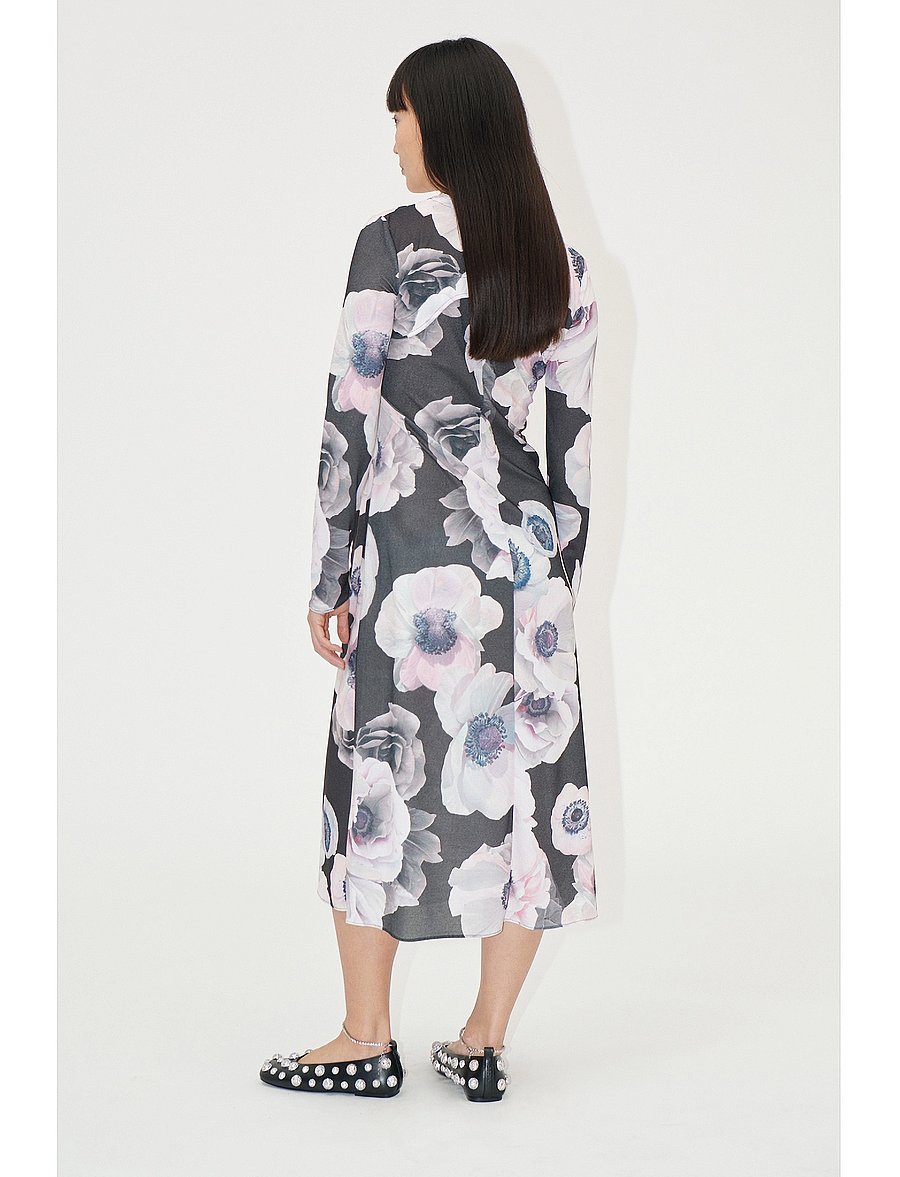 STINE GOYA - Crewneck Long Sleeve Midi Dress, 22 - robes de fête - nostalgic anemone - 3