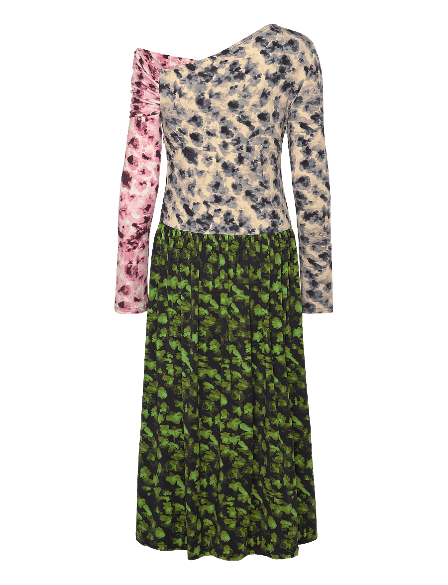 STINE GOYA - One Shoulder Long Sleeve Dress, 225 - feestjurken - dizzy foliage - 2