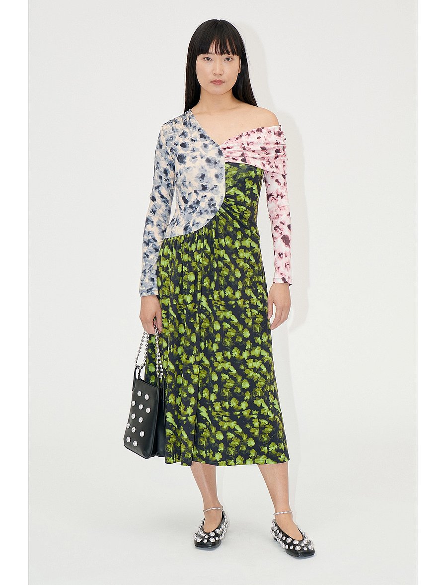 STINE GOYA - One Shoulder Long Sleeve Dress, 225 - feestjurken - dizzy foliage - 0