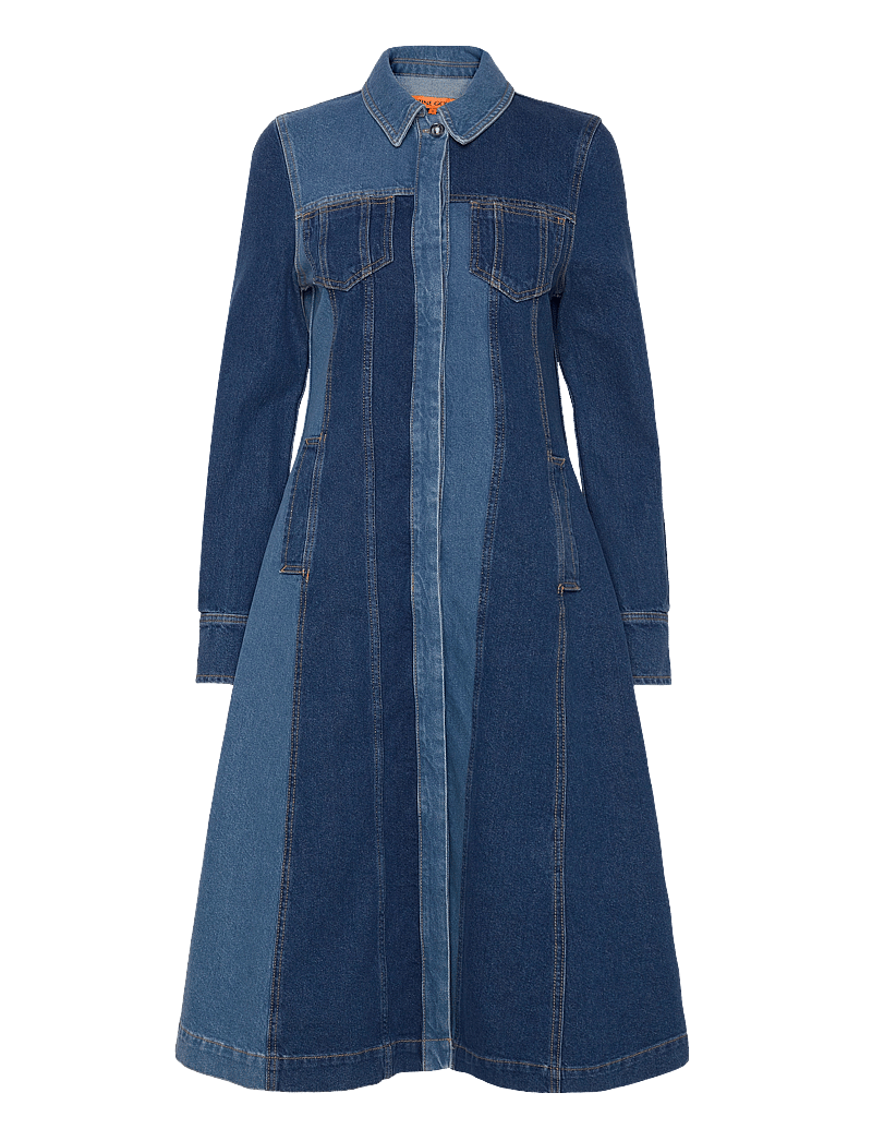 STINE GOYA - Long Sleeve Denim Dress, 2301 Denim - jeanskleider - two tone denim - 1