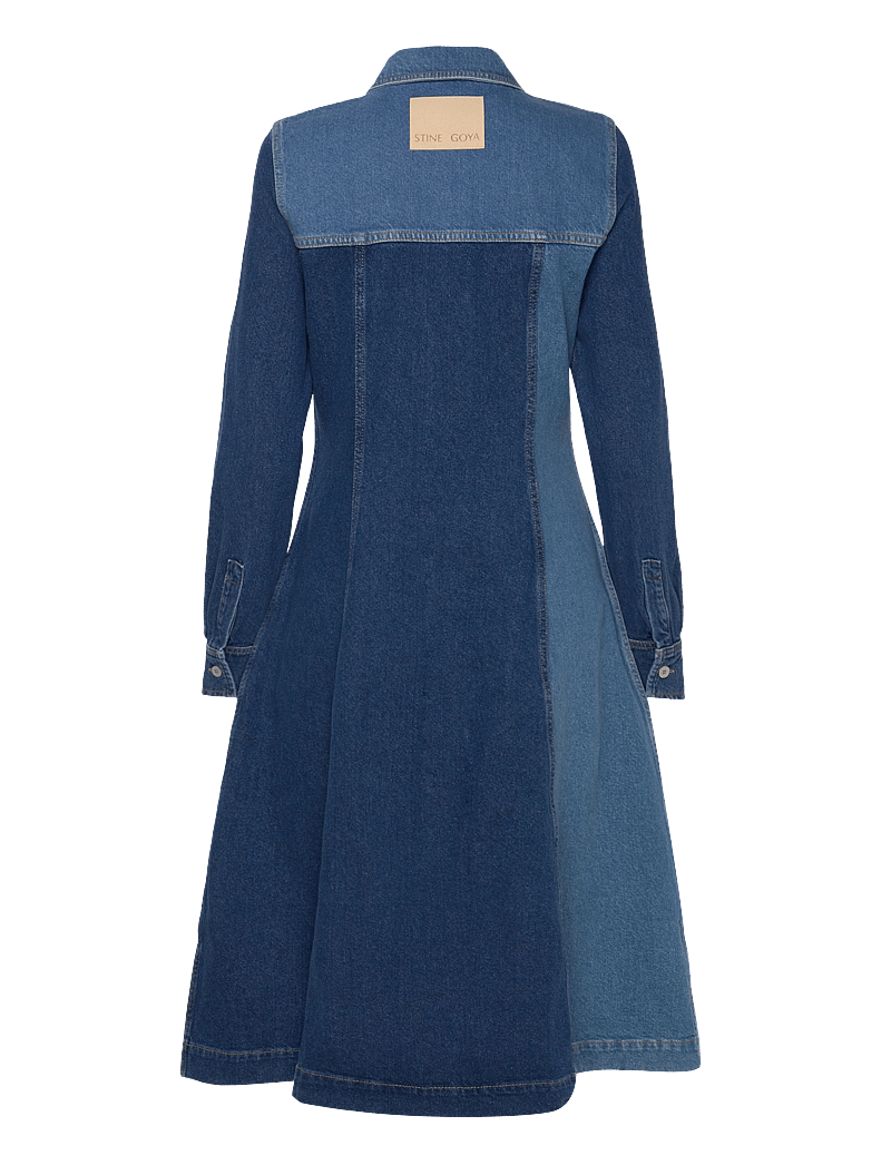 STINE GOYA - Long Sleeve Denim Dress, 2301 Denim - jeanskleider - two tone denim - 2