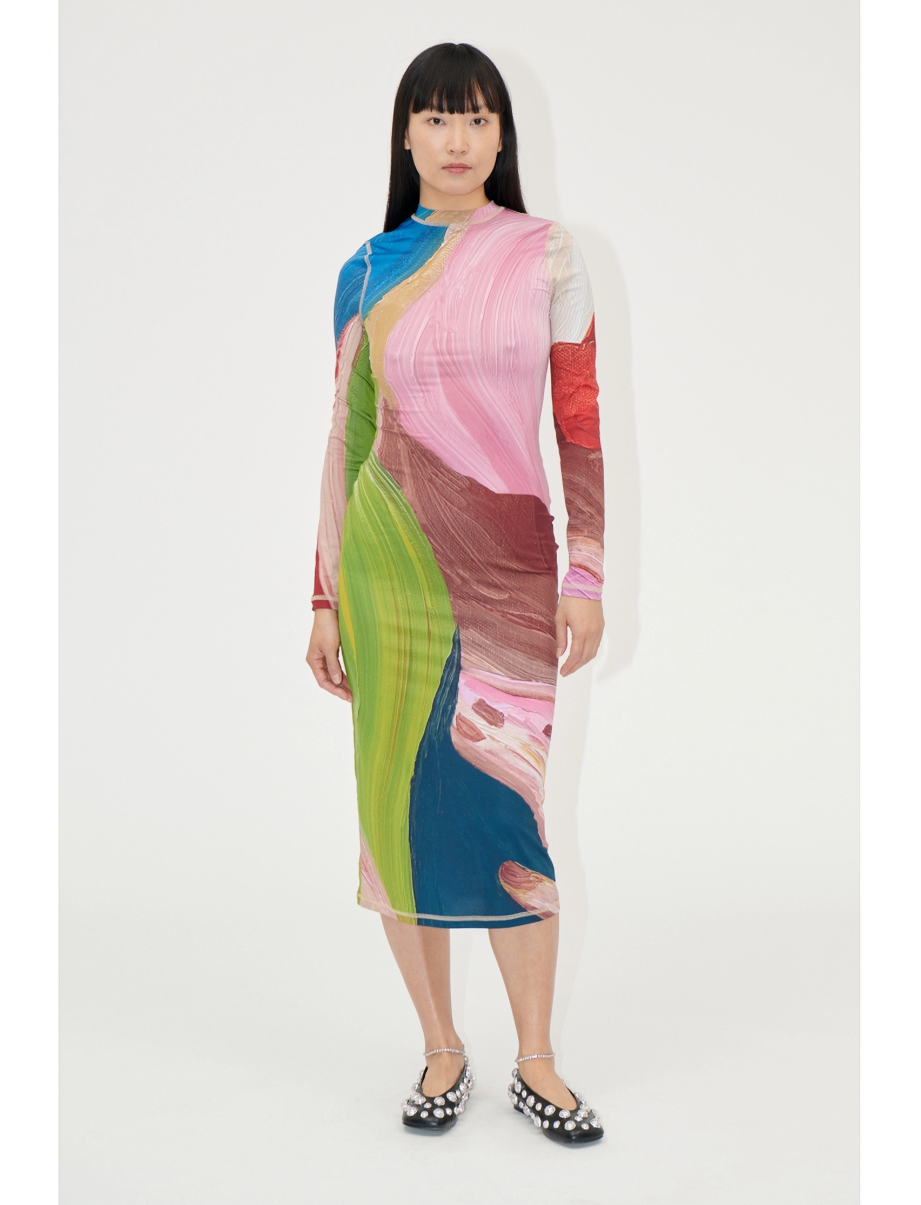 STINE GOYA Pullover Long Sleeve Midi Dress, 22, XS/S, Multi/patterned, Designere > Knælange Og Midi, Dame